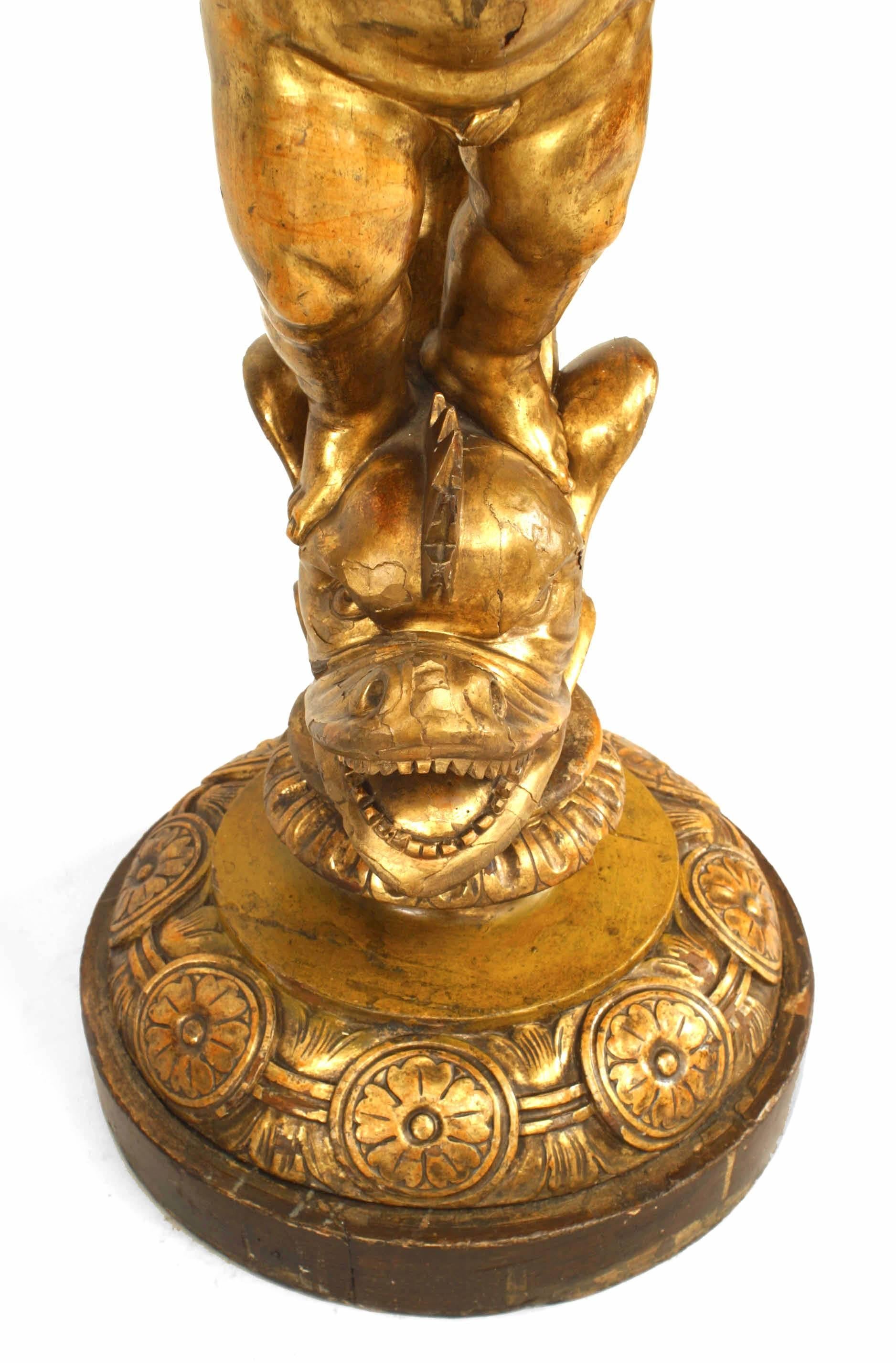 Gold Leaf Pair of Louis XV Gilt Cherub Pedestals For Sale