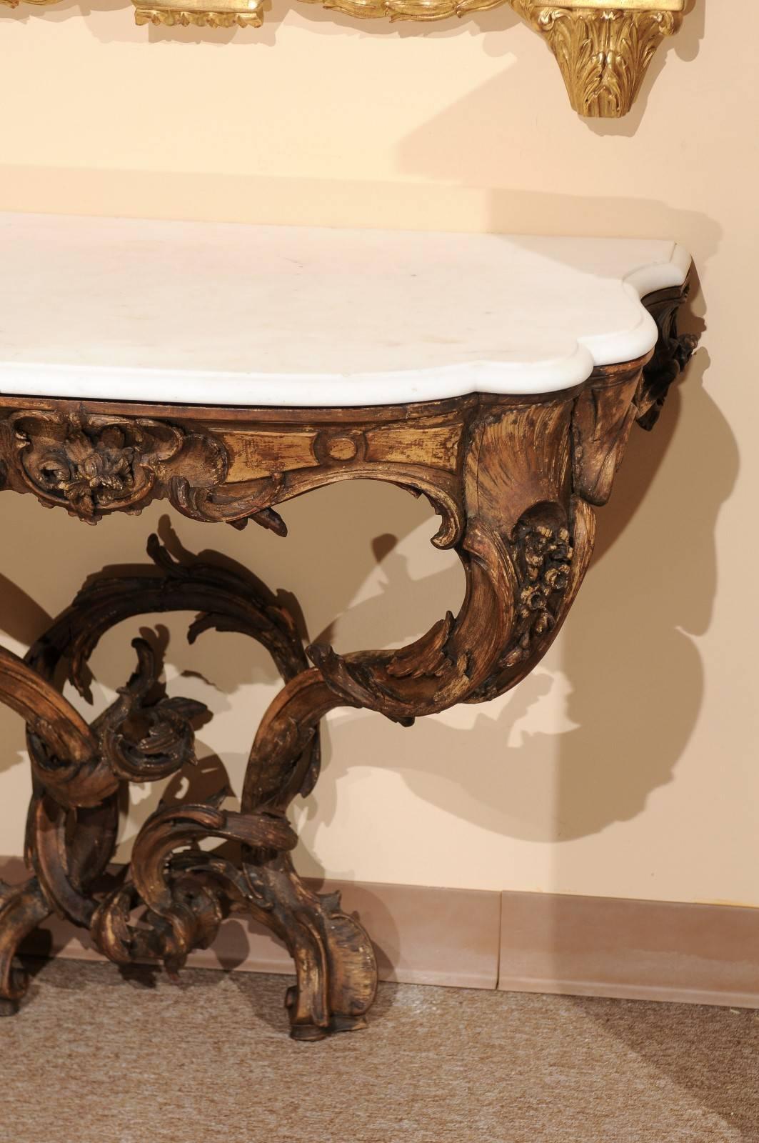 Pair of 19th Century French Louis XV Style Wall Mounted Console Tables In Good Condition In Atlanta, GA