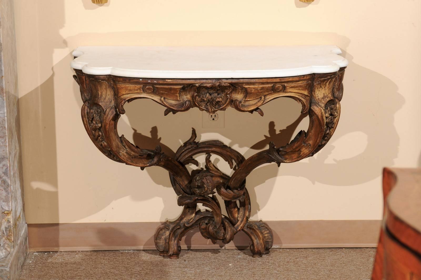 Pair of 19th Century French Louis XV Style Wall Mounted Console Tables 2