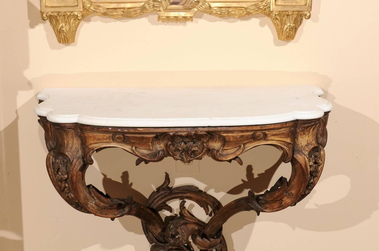 Pair of 19th Century French Louis XV Style Wall Mounted Console Tables 3