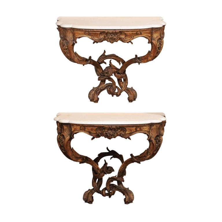 Pair of 19th Century French Louis XV Style Wall Mounted Console Tables ...