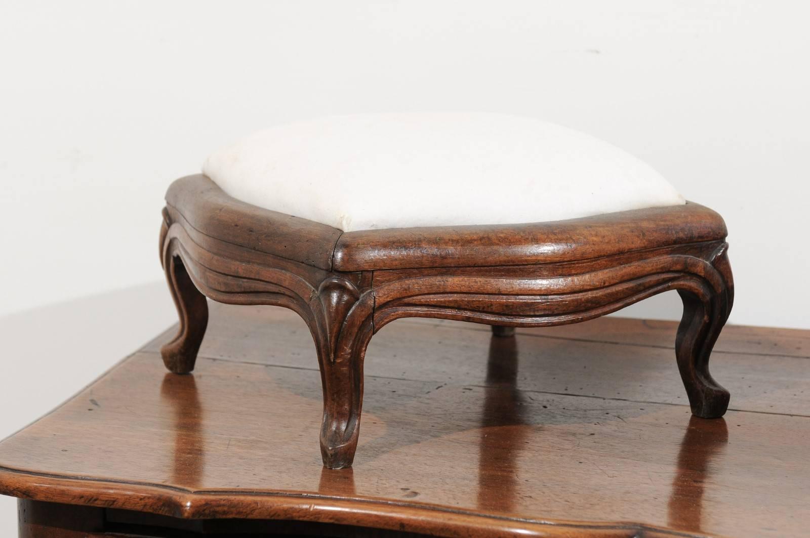 Pair of 19th Century French Louis XV Style Walnut Upholstered Footstools 4