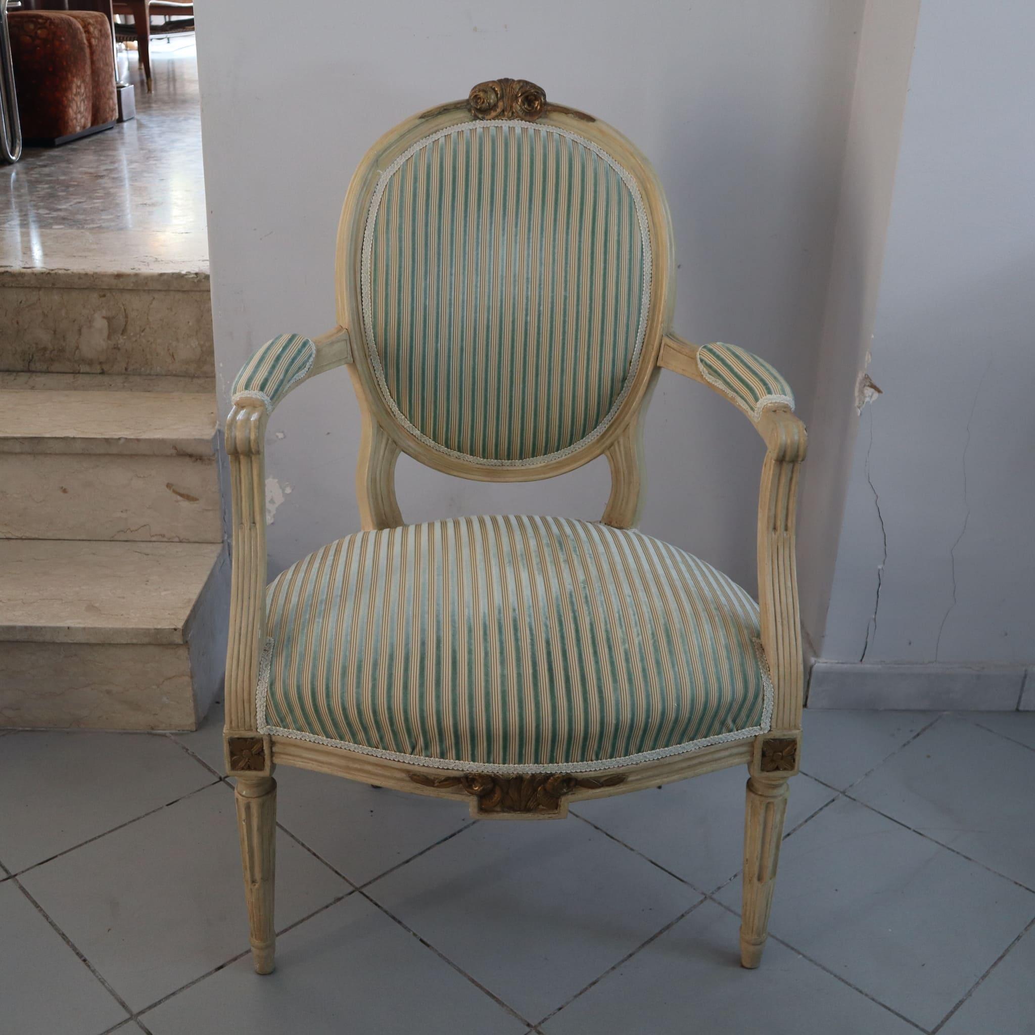 Pair of 19th Century French Louis XVI Armchairs Dining wood and gold leaf For Sale 6