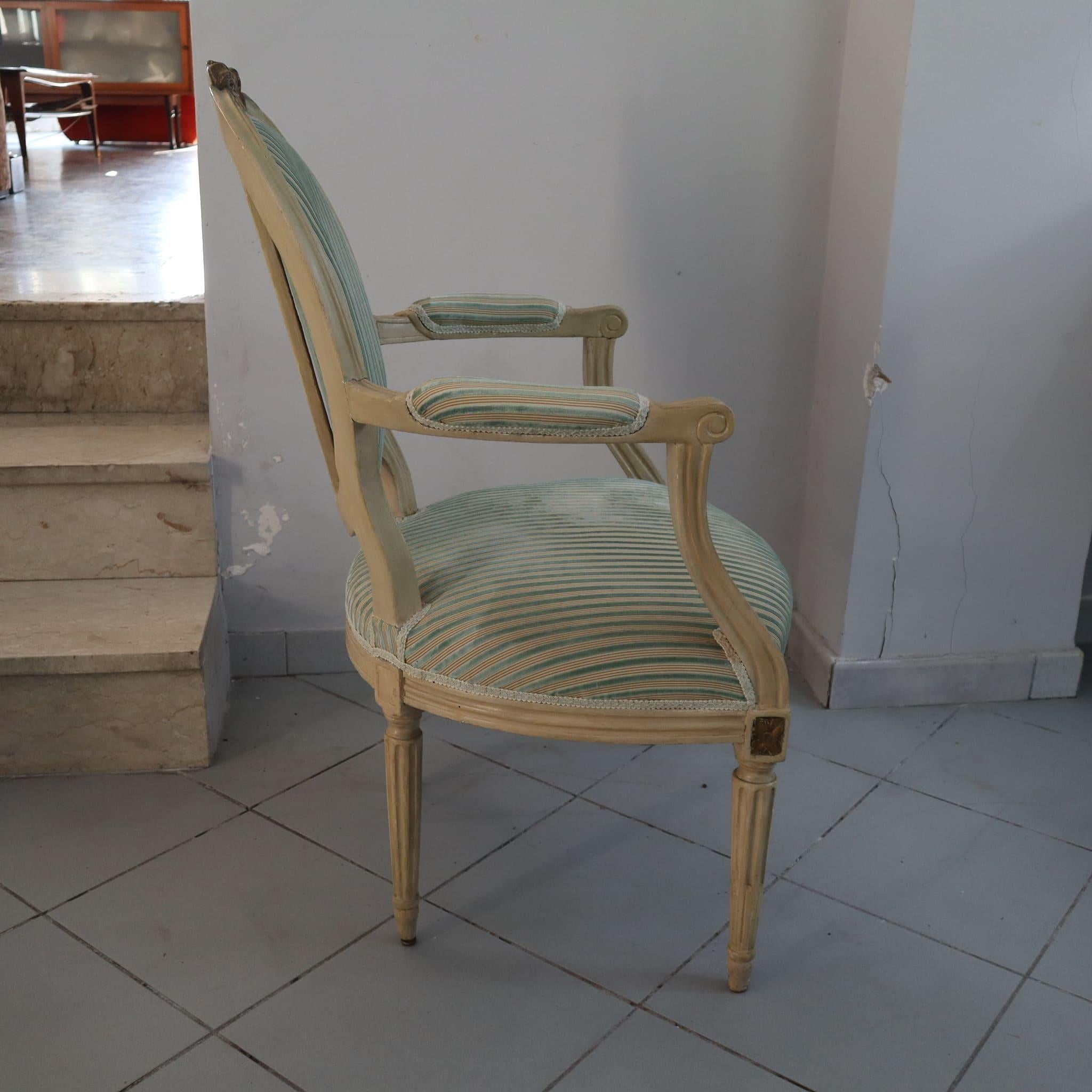 Pair of 19th Century French Louis XVI Armchairs Dining wood and gold leaf For Sale 2