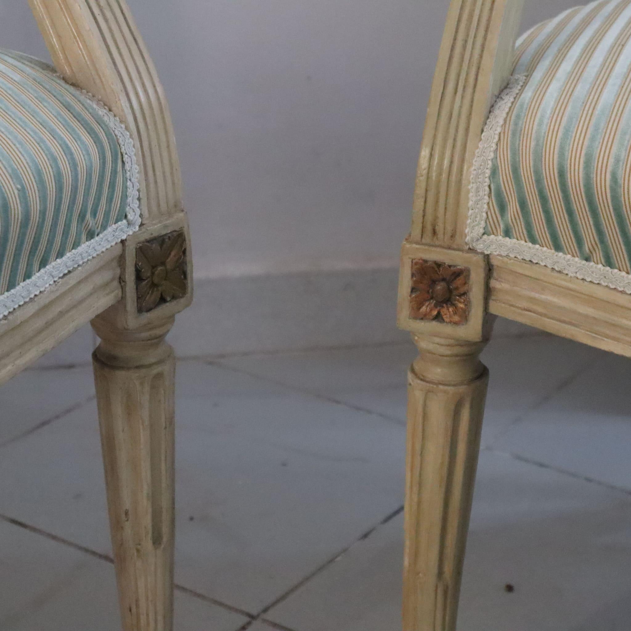 Pair of 19th Century French Louis XVI Armchairs Dining wood and gold leaf For Sale 3