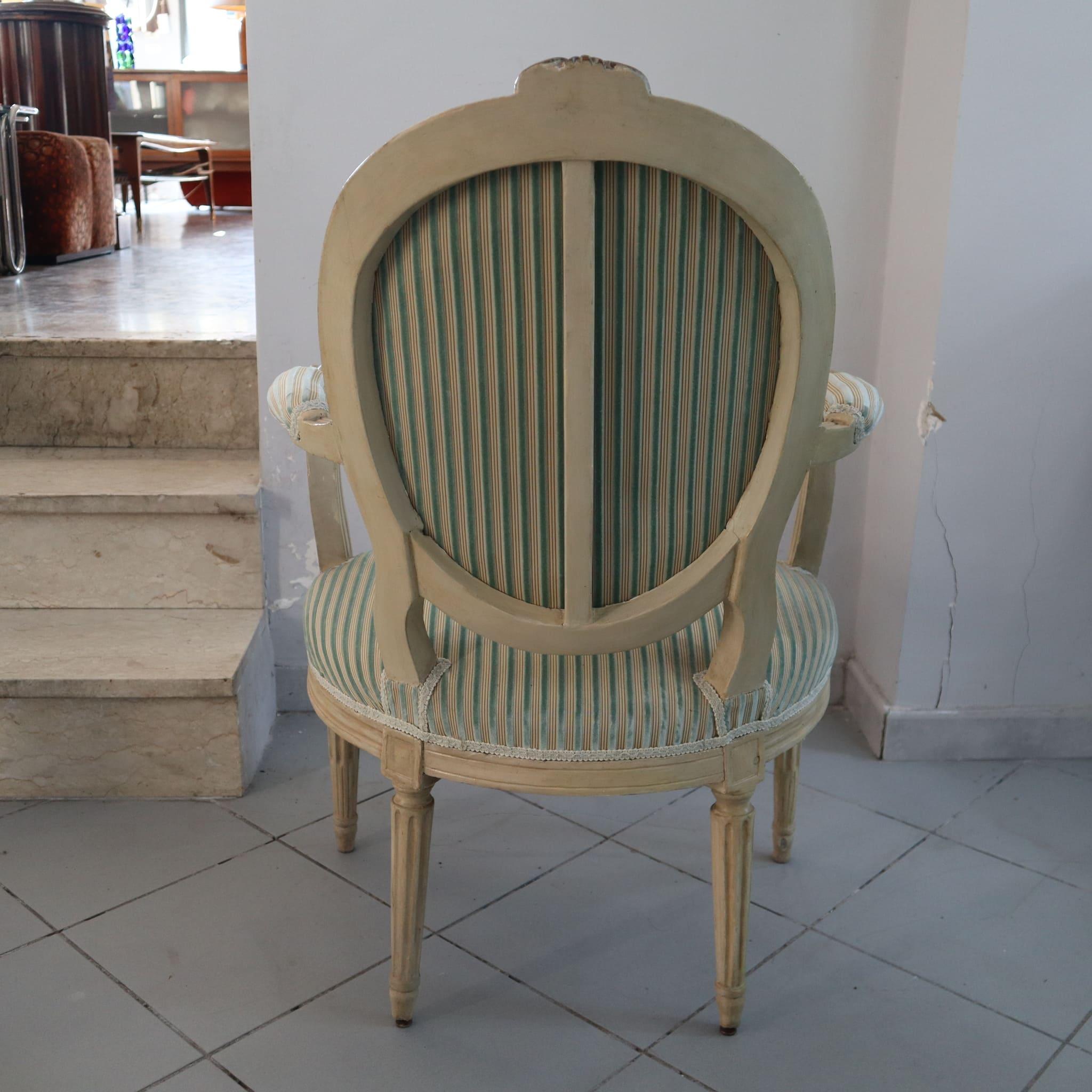 Pair of 19th Century French Louis XVI Armchairs Dining wood and gold leaf For Sale 4