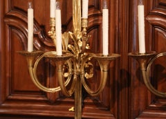 Pair of 19th C. French Louis XVI Gilt Bronze Five-Light Sconces with Ribbon Bows