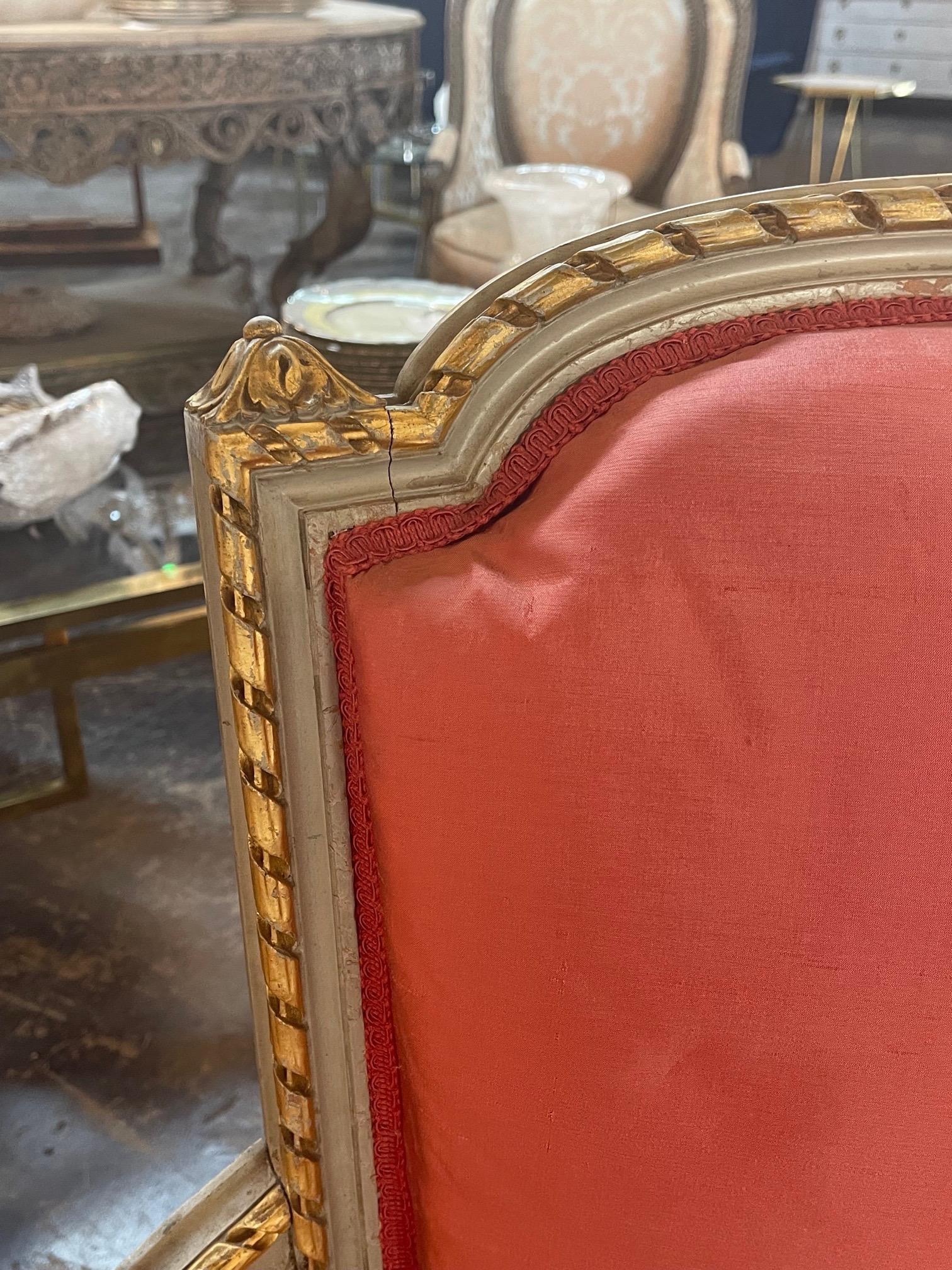 Pair of 19th Century French Louis XVI Carved and Painted Armchairs In Good Condition In Dallas, TX