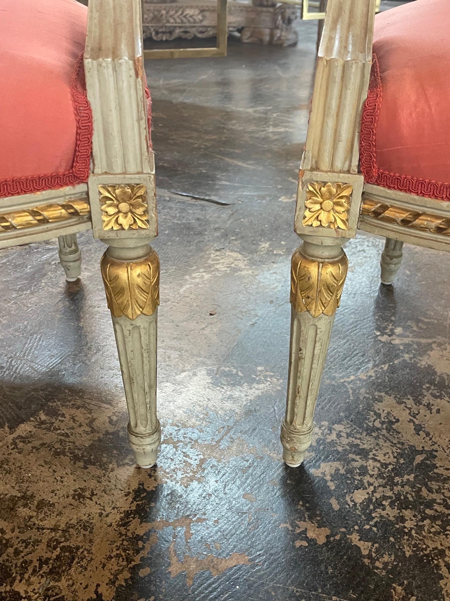 Pair of 19th Century French Louis XVI Carved and Painted Armchairs 2