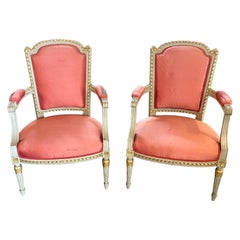 Pair of 19th Century French Louis XVI Carved and Painted Armchairs