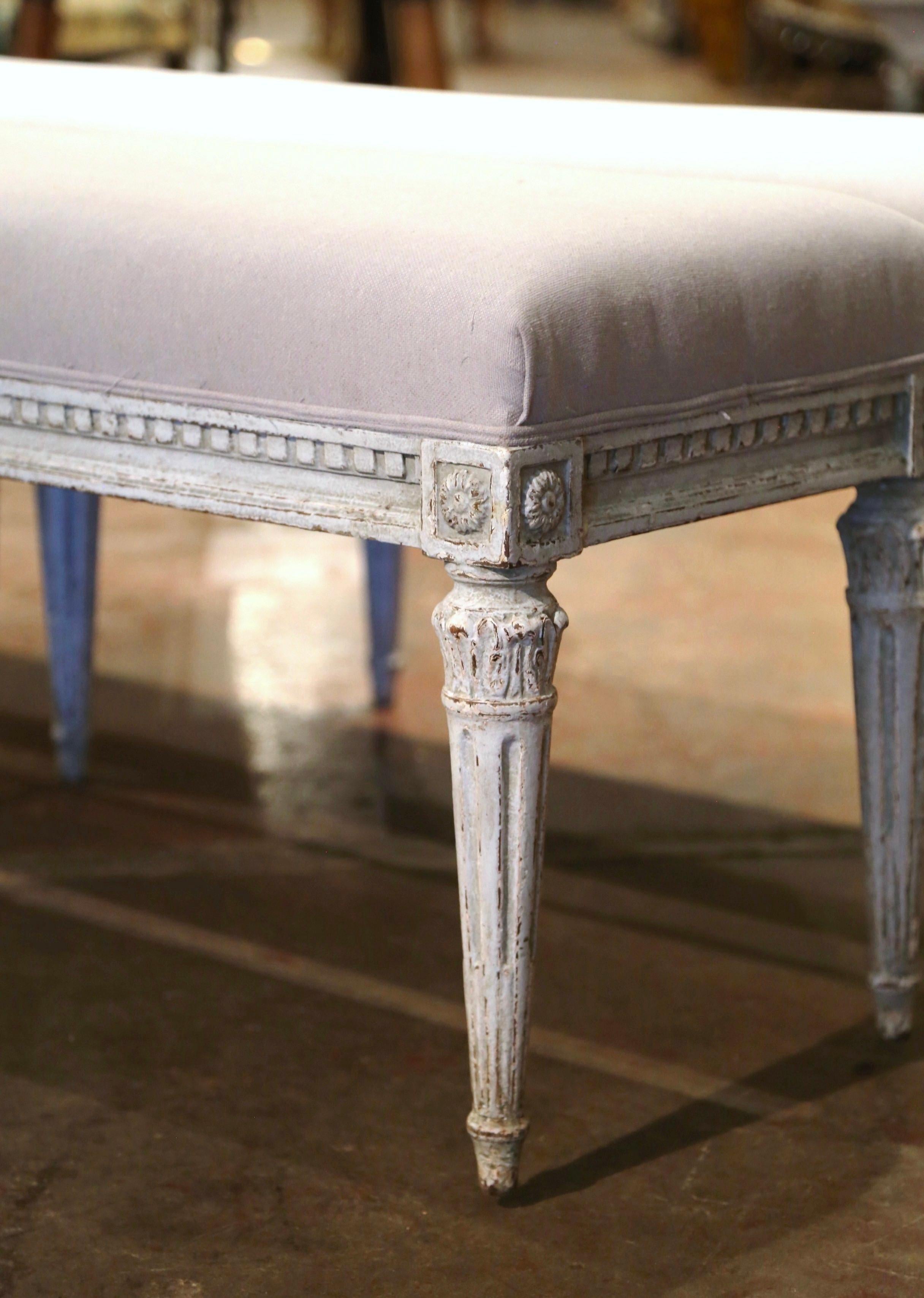 Pair of 19th Century French Louis XVI Carved and Painted Six-Leg Benches 2