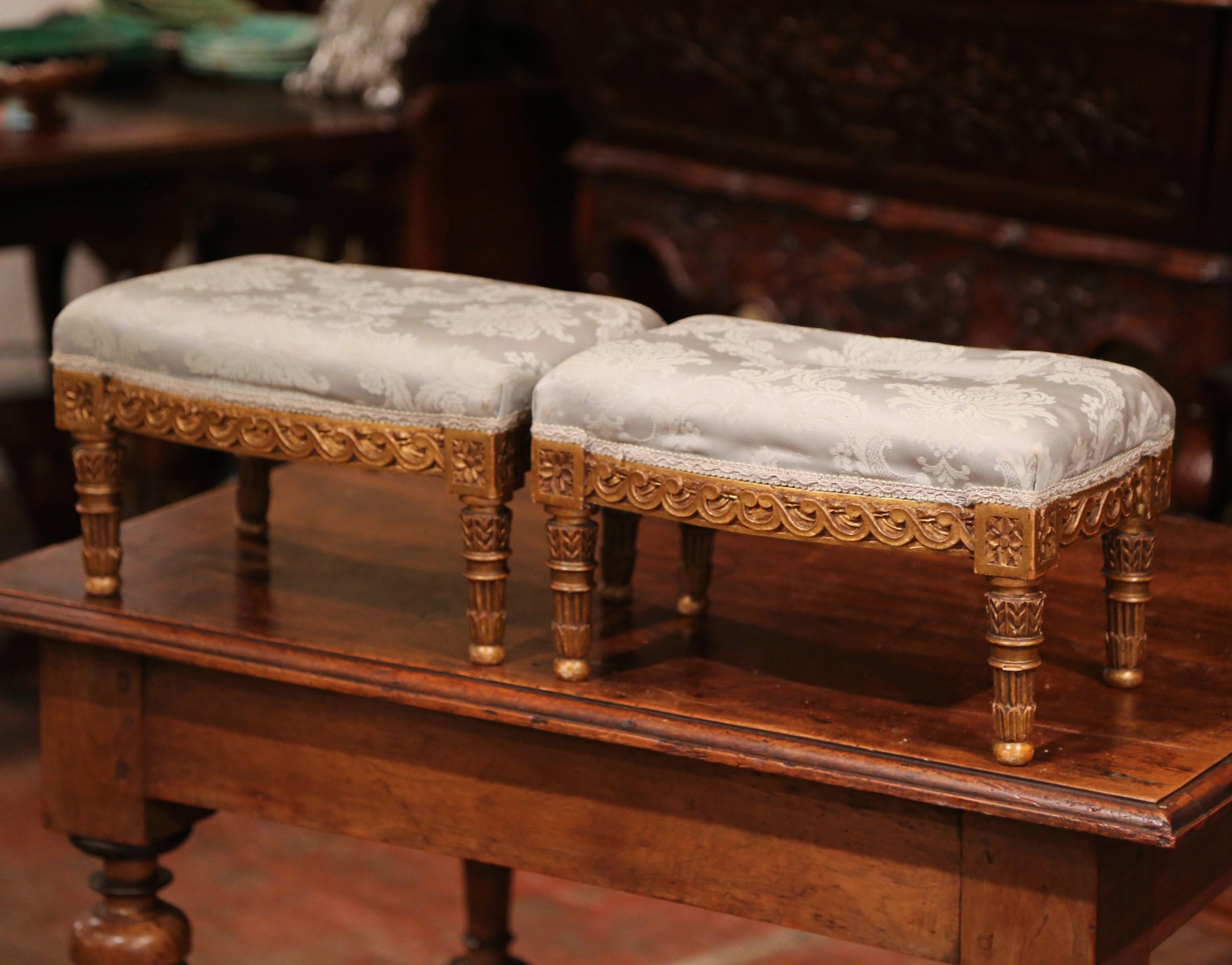 Pair of 19th Century French Louis XVI Carved Giltwood Footstools In Excellent Condition In Dallas, TX