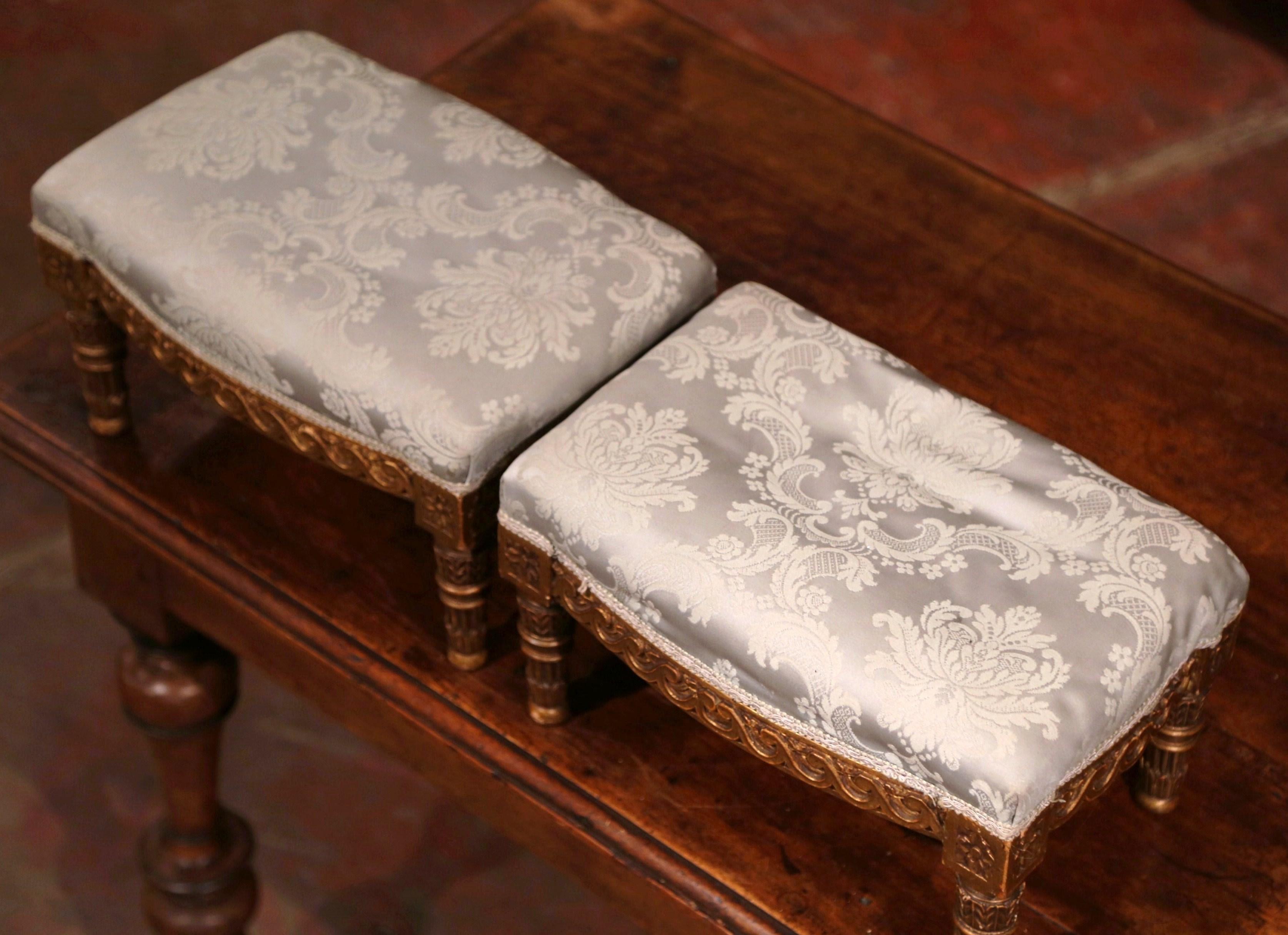 Pair of 19th Century French Louis XVI Carved Giltwood Footstools 1