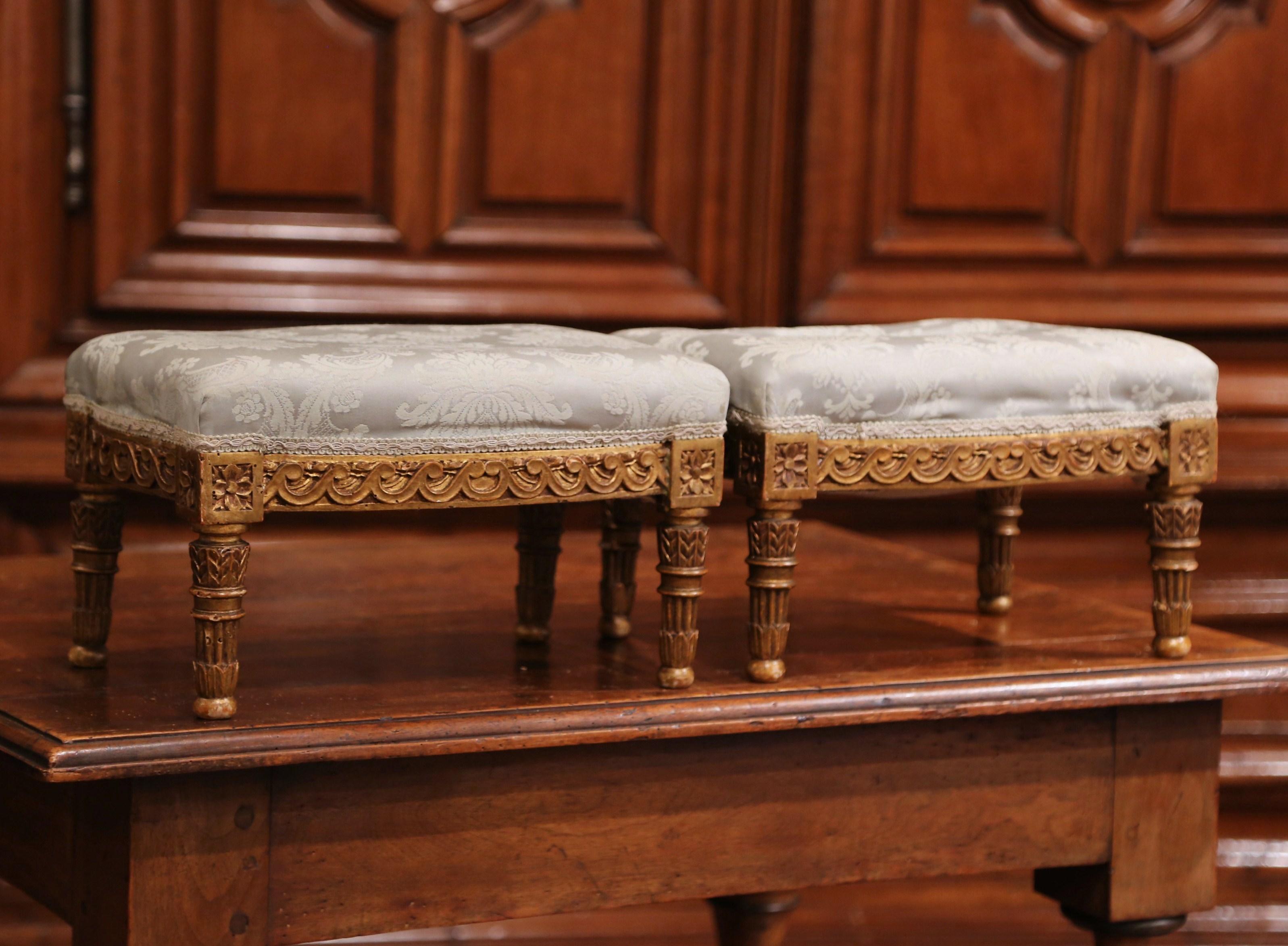 Pair of 19th Century French Louis XVI Carved Giltwood Footstools 2