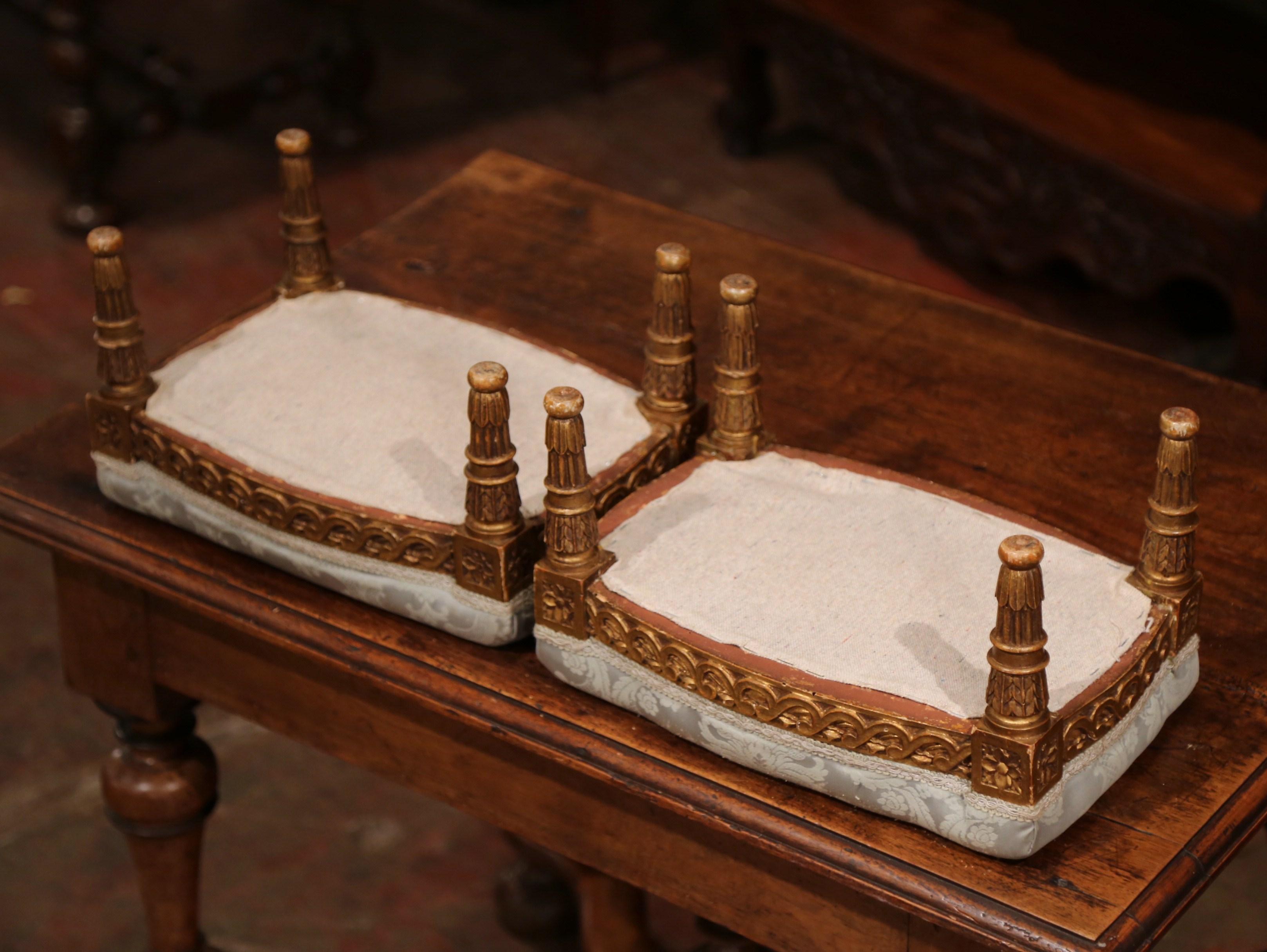 Pair of 19th Century French Louis XVI Carved Giltwood Footstools 6