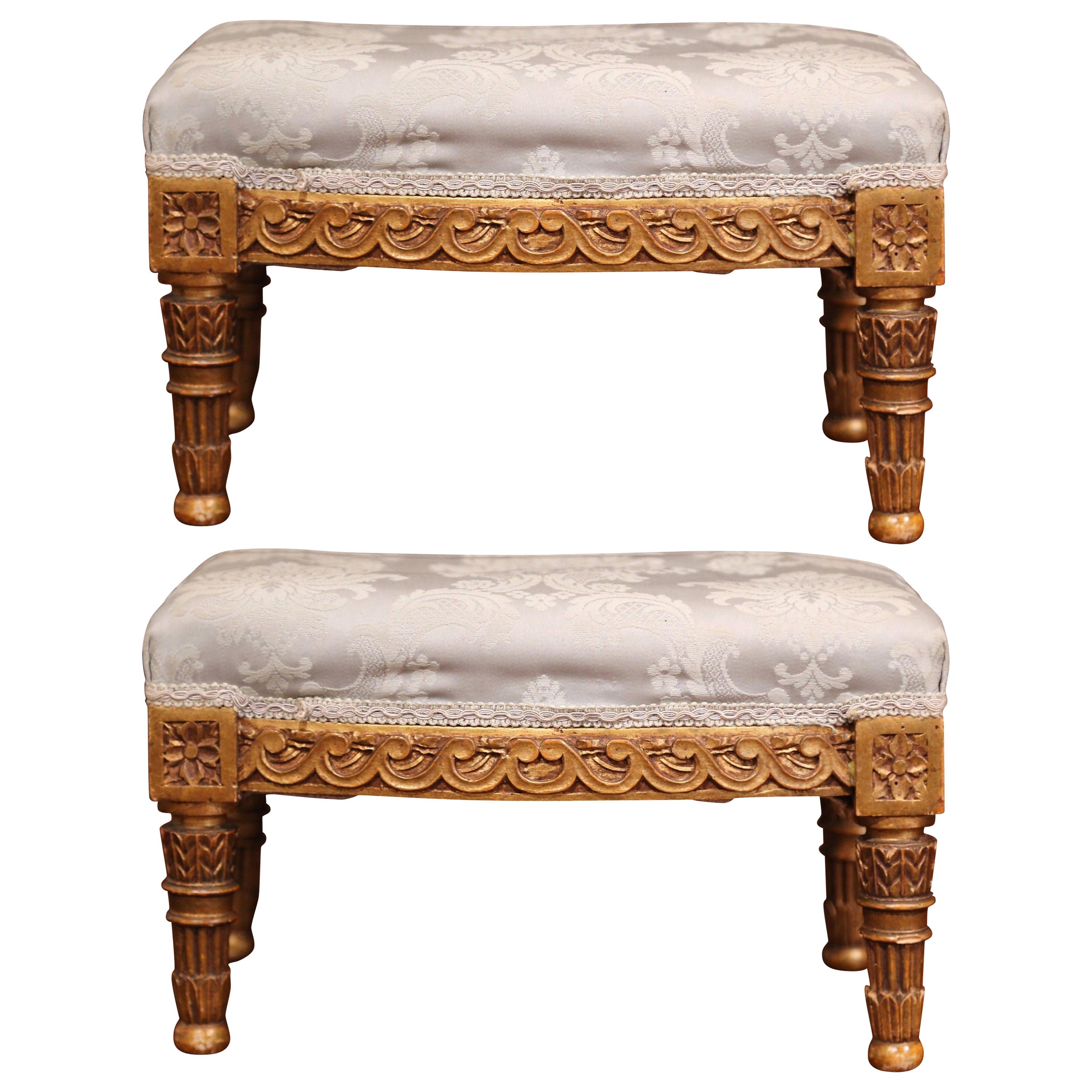 Pair of 19th Century French Louis XVI Carved Giltwood Footstools