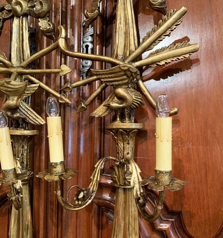 Pair of 19th Century French Louis XVI Carved Giltwood Two-Light Sconces ...