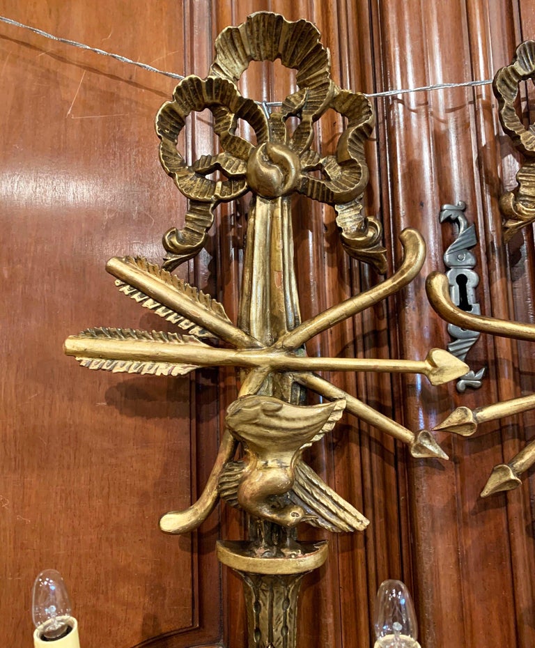 Pair of 19th Century French Louis XVI Carved Giltwood Two-Light Sconces ...