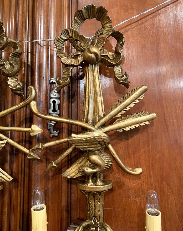 Pair of 19th Century French Louis XVI Carved Giltwood Two-Light Sconces ...