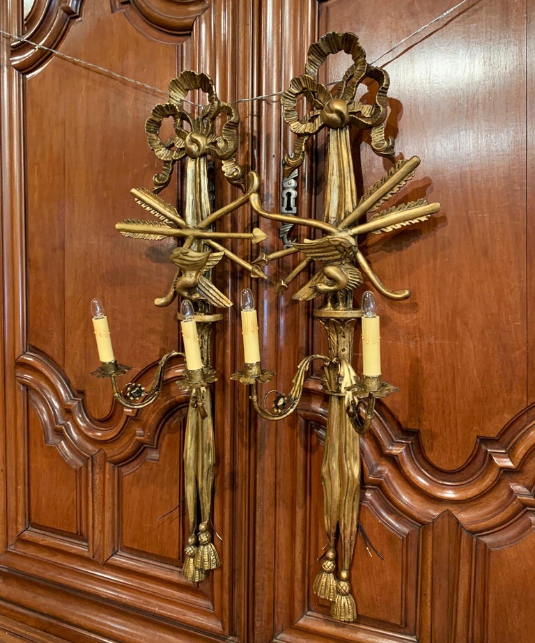 Pair of 19th Century French Louis XVI Carved Giltwood Two-Light Sconces ...
