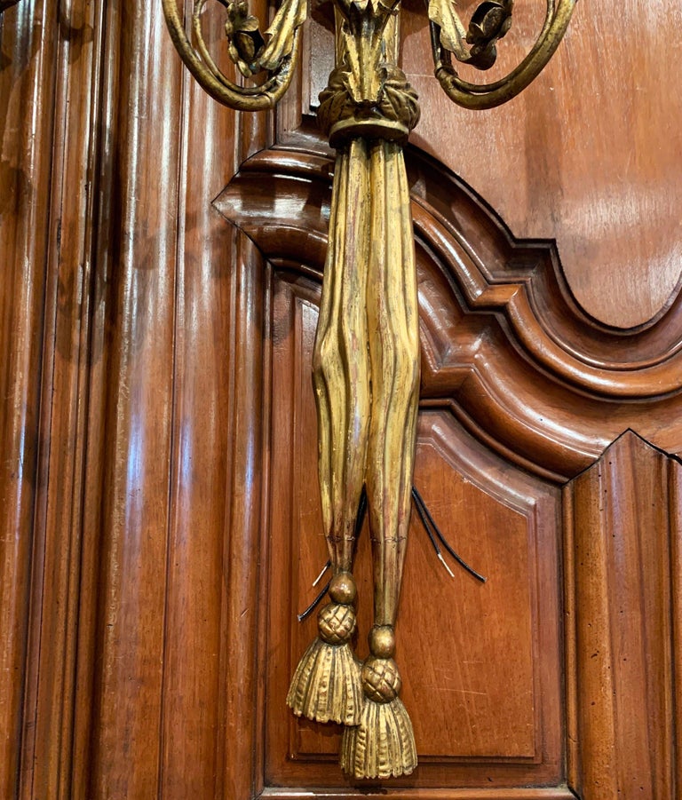Pair of 19th Century French Louis XVI Carved Giltwood Two-Light Sconces ...