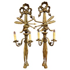 Pair of 19th Century French Louis XVI Carved Giltwood Two-Light Sconces