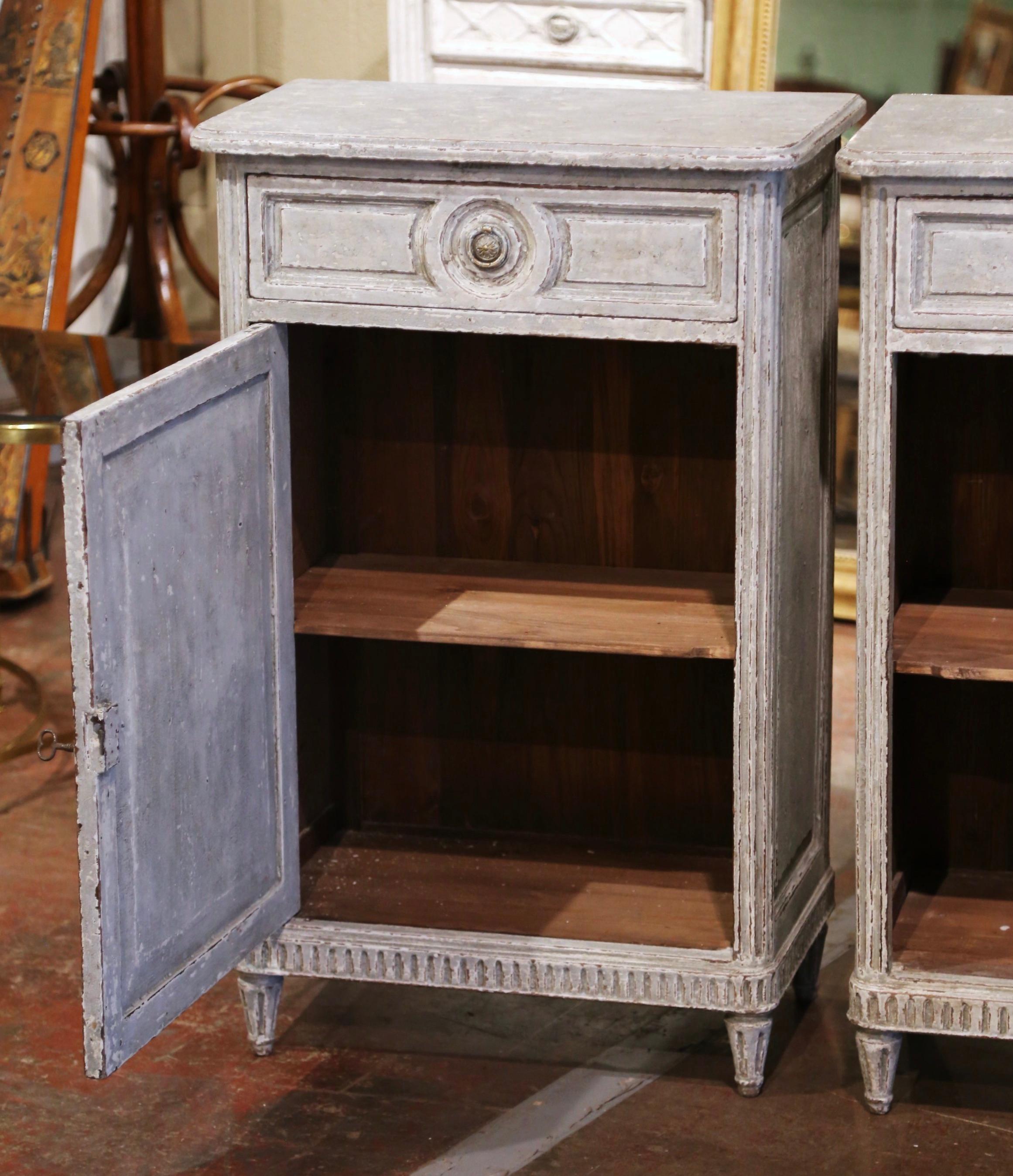 Pair of 19th Century French Louis XVI Carved Hand Painted Jelly Cabinets For Sale 5