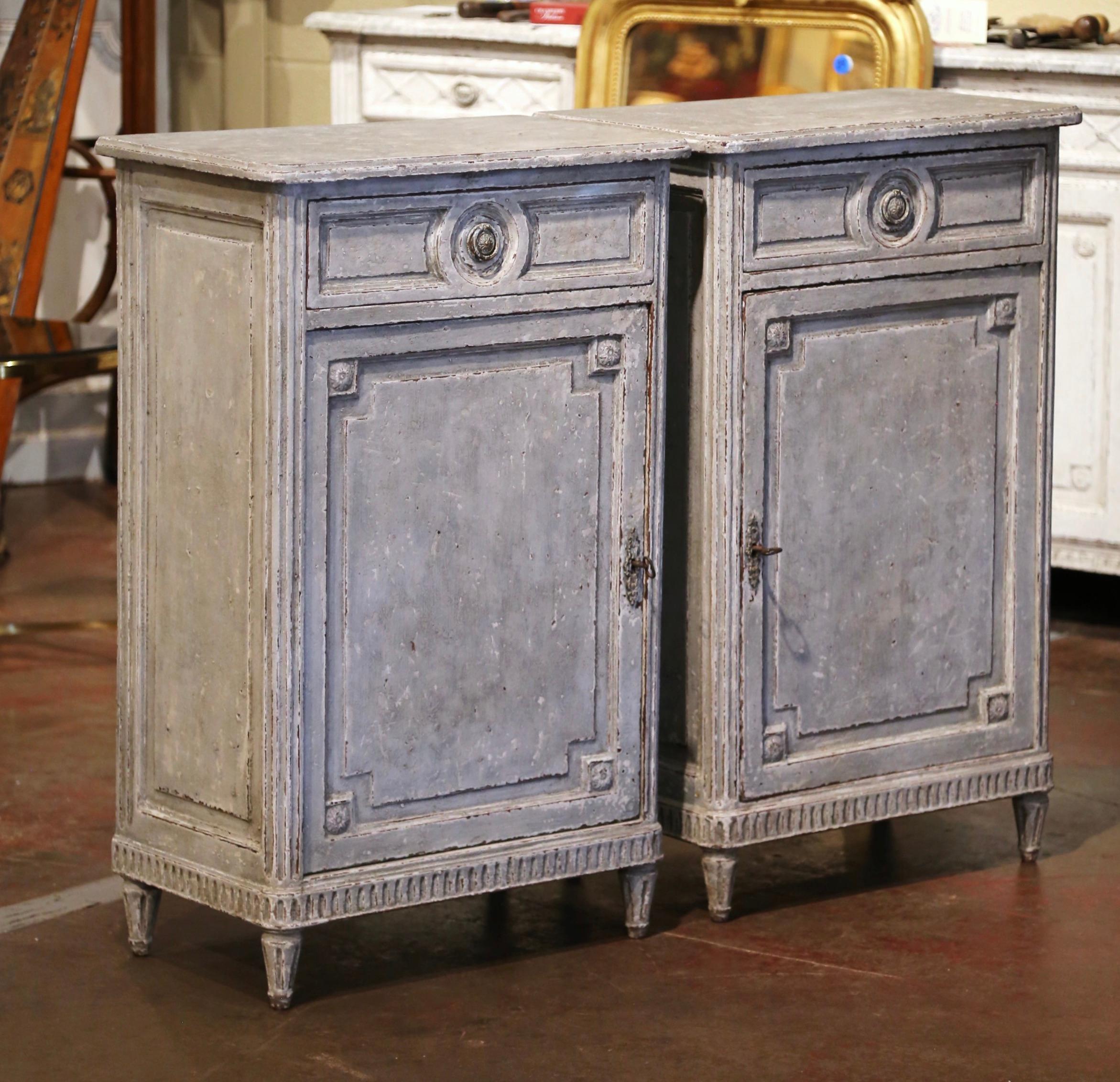 Pair of 19th Century French Louis XVI Carved Hand Painted Jelly Cabinets For Sale 6