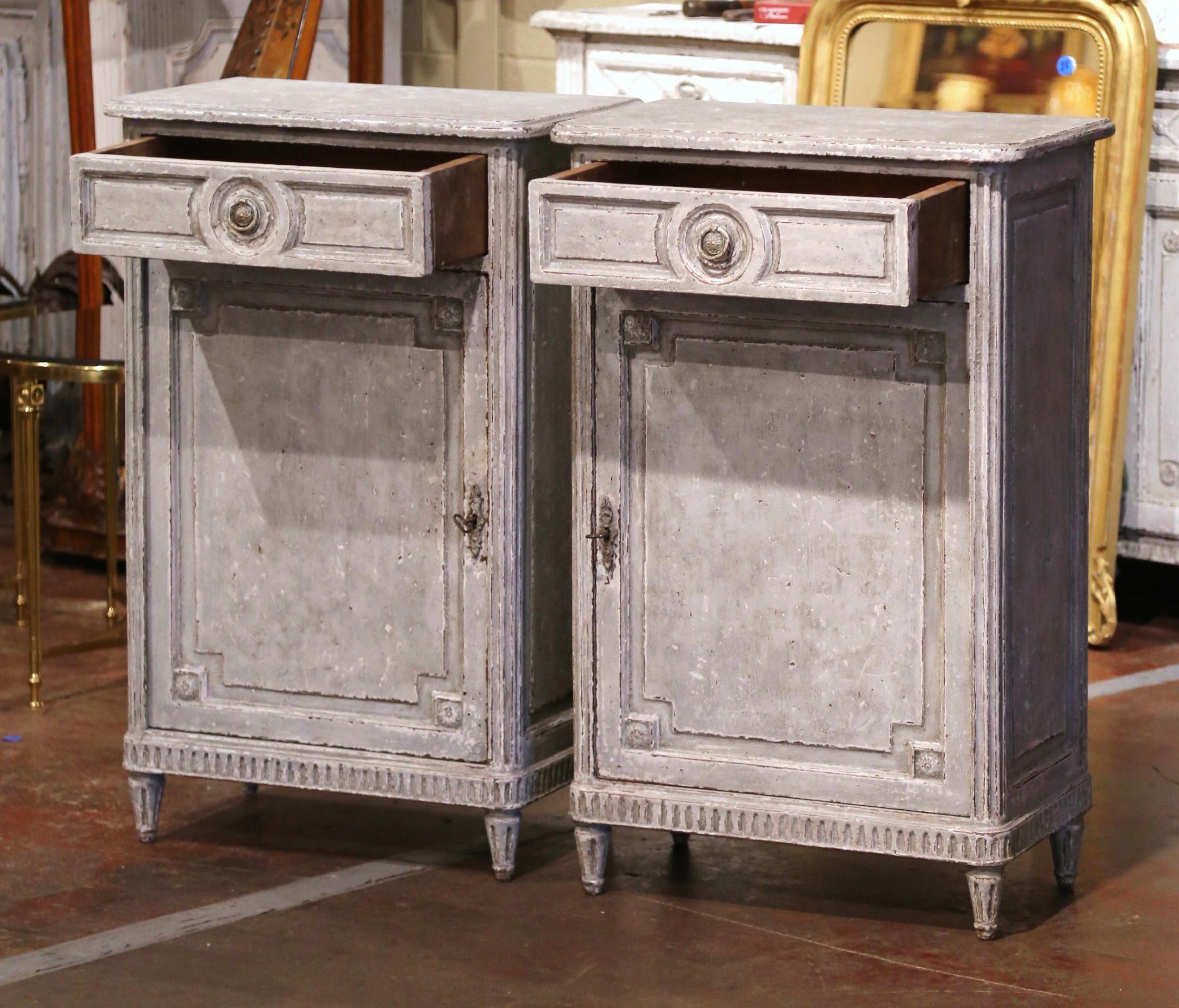 Pair of 19th Century French Louis XVI Carved Hand Painted Jelly Cabinets For Sale 2