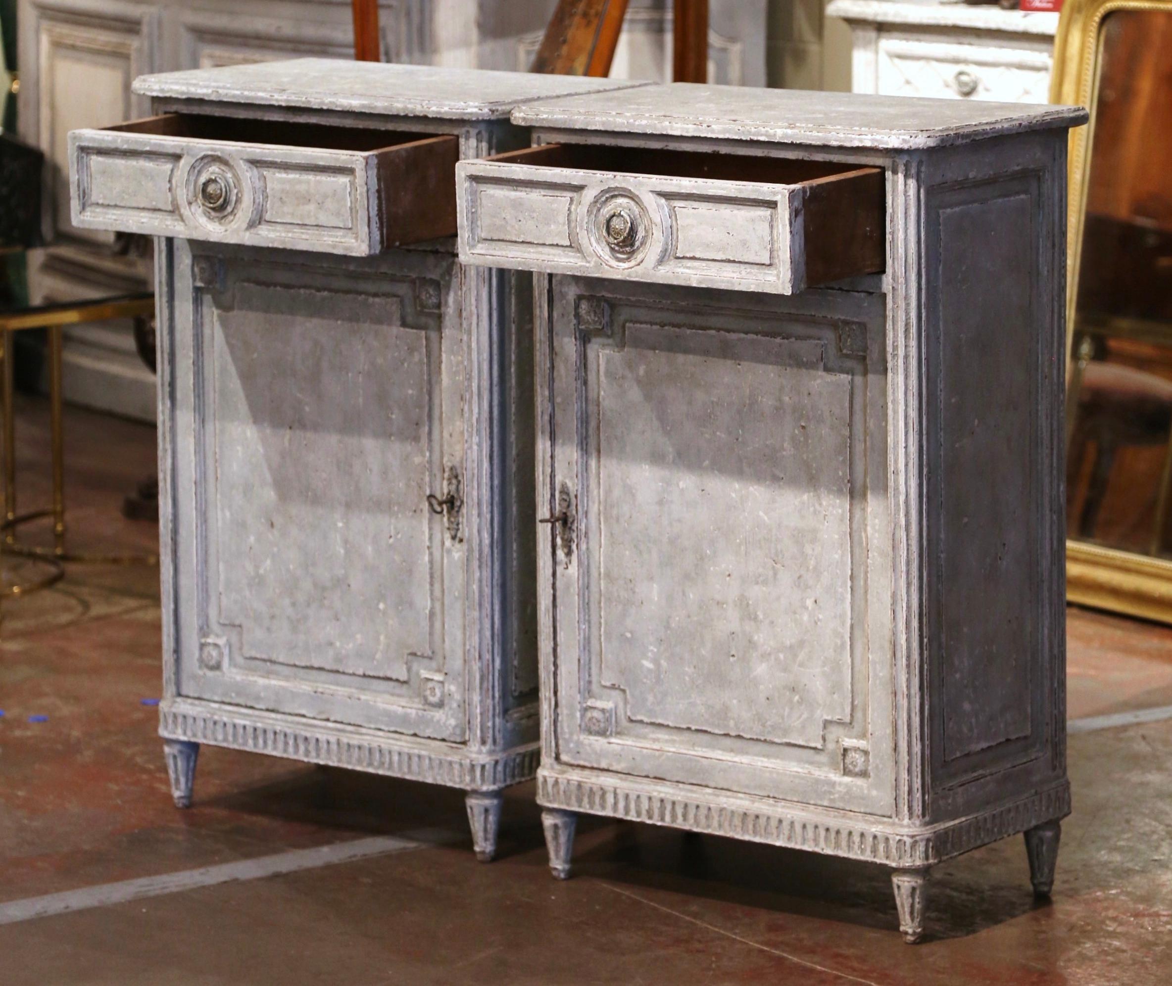 Pair of 19th Century French Louis XVI Carved Hand Painted Jelly Cabinets For Sale 3