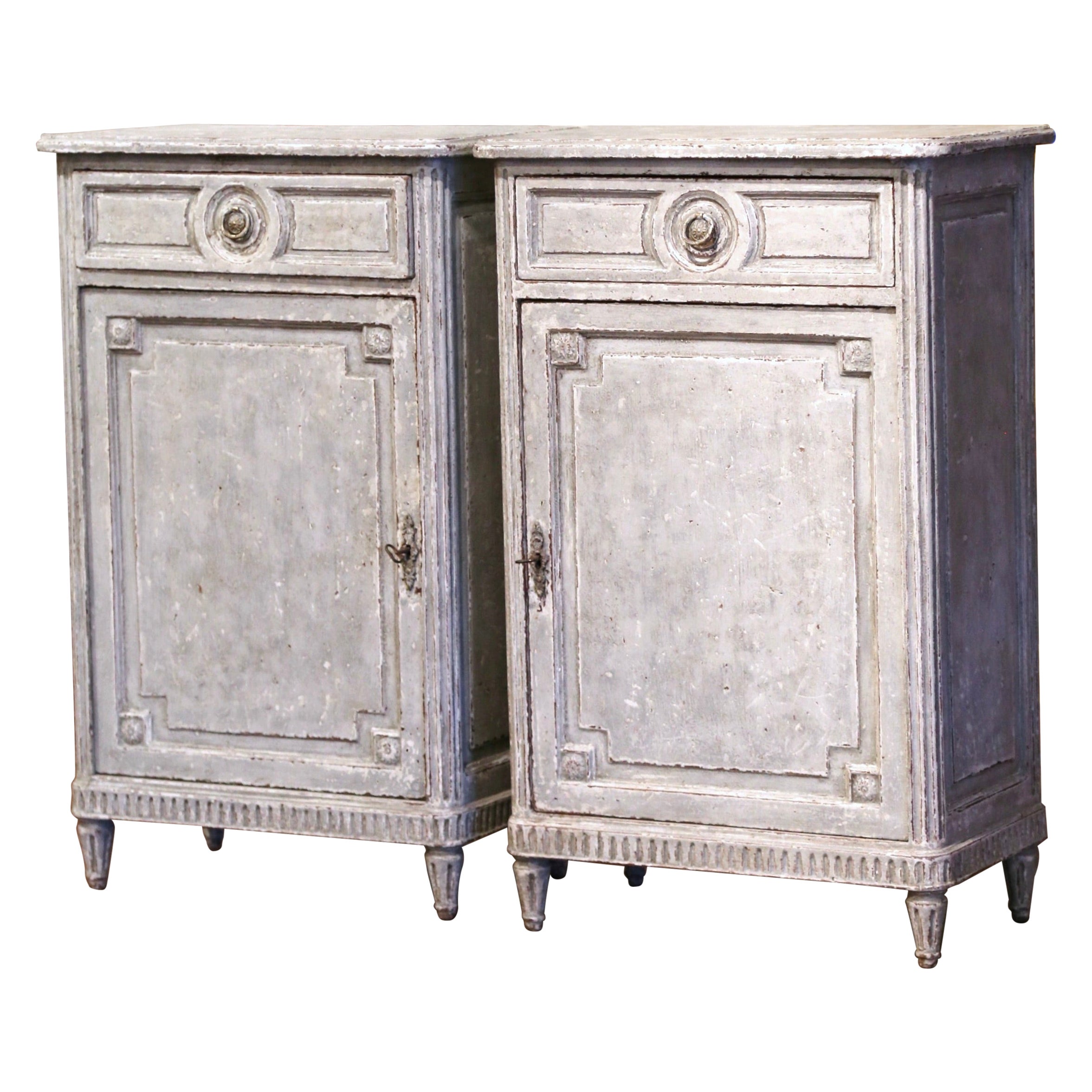 Pair of 19th Century French Louis XVI Carved Hand Painted Jelly Cabinets