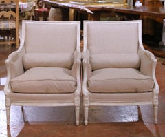 Pareja de Sillones Franceses Luis XVI del Siglo XIX Pintados y Tapizados