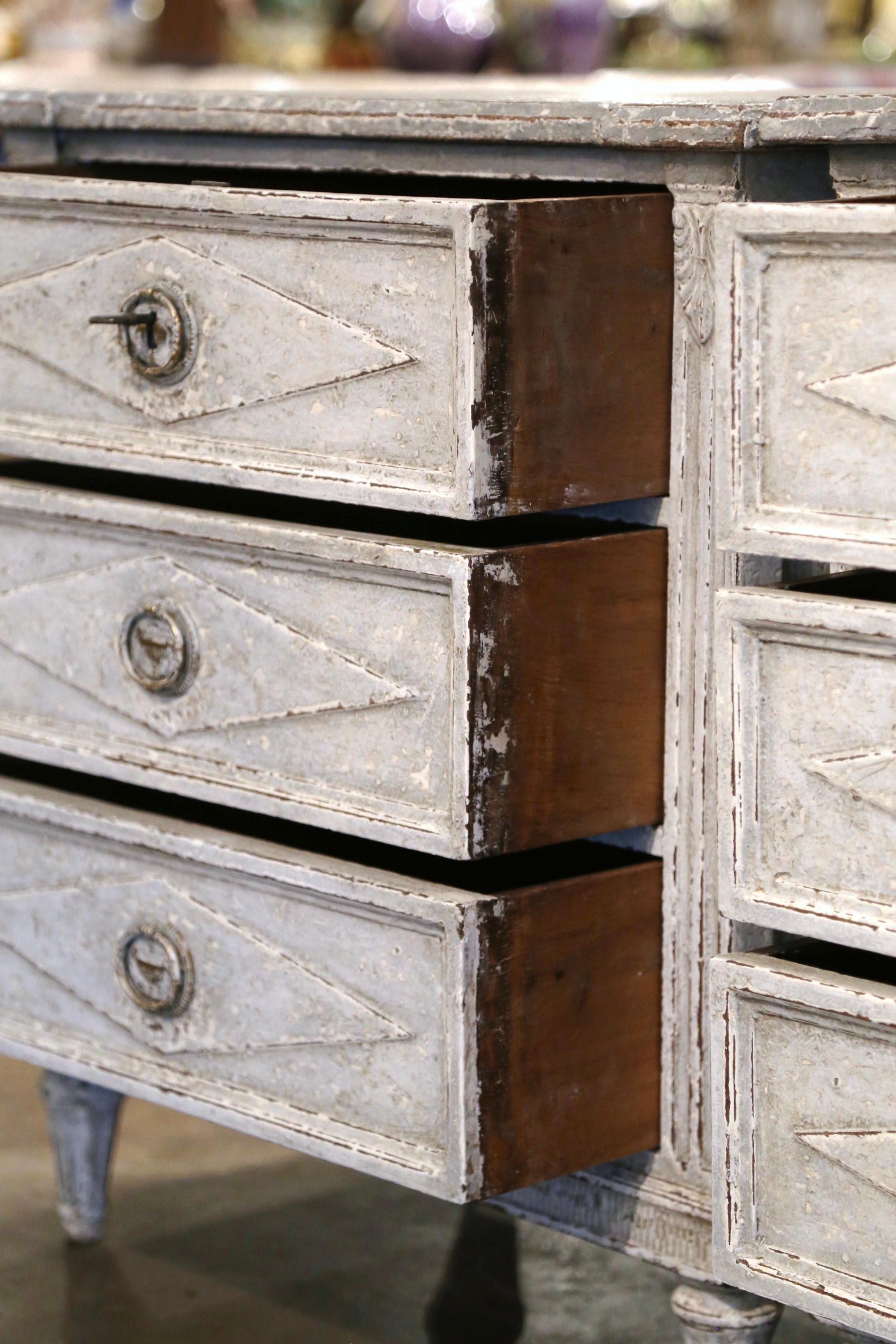 Pair of 19th Century French Louis XVI Carved Painted Chests of Drawers For Sale 5