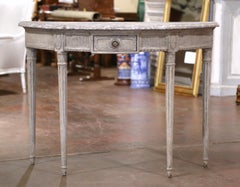 Pair of 19th Century French Louis XVI Carved Painted Demilune Console Tables