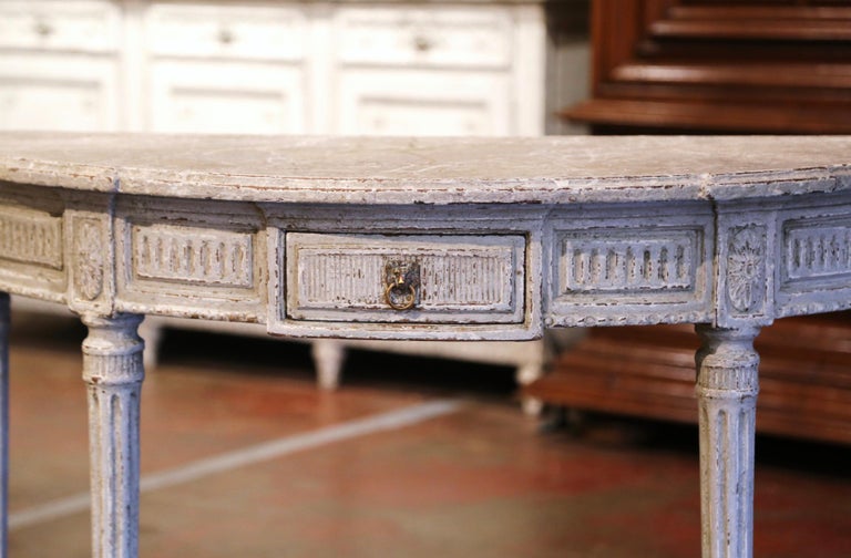 Pair of 19th Century French Louis XVI Carved Painted Demilune Console Tables In Excellent Condition For Sale In Dallas, TX