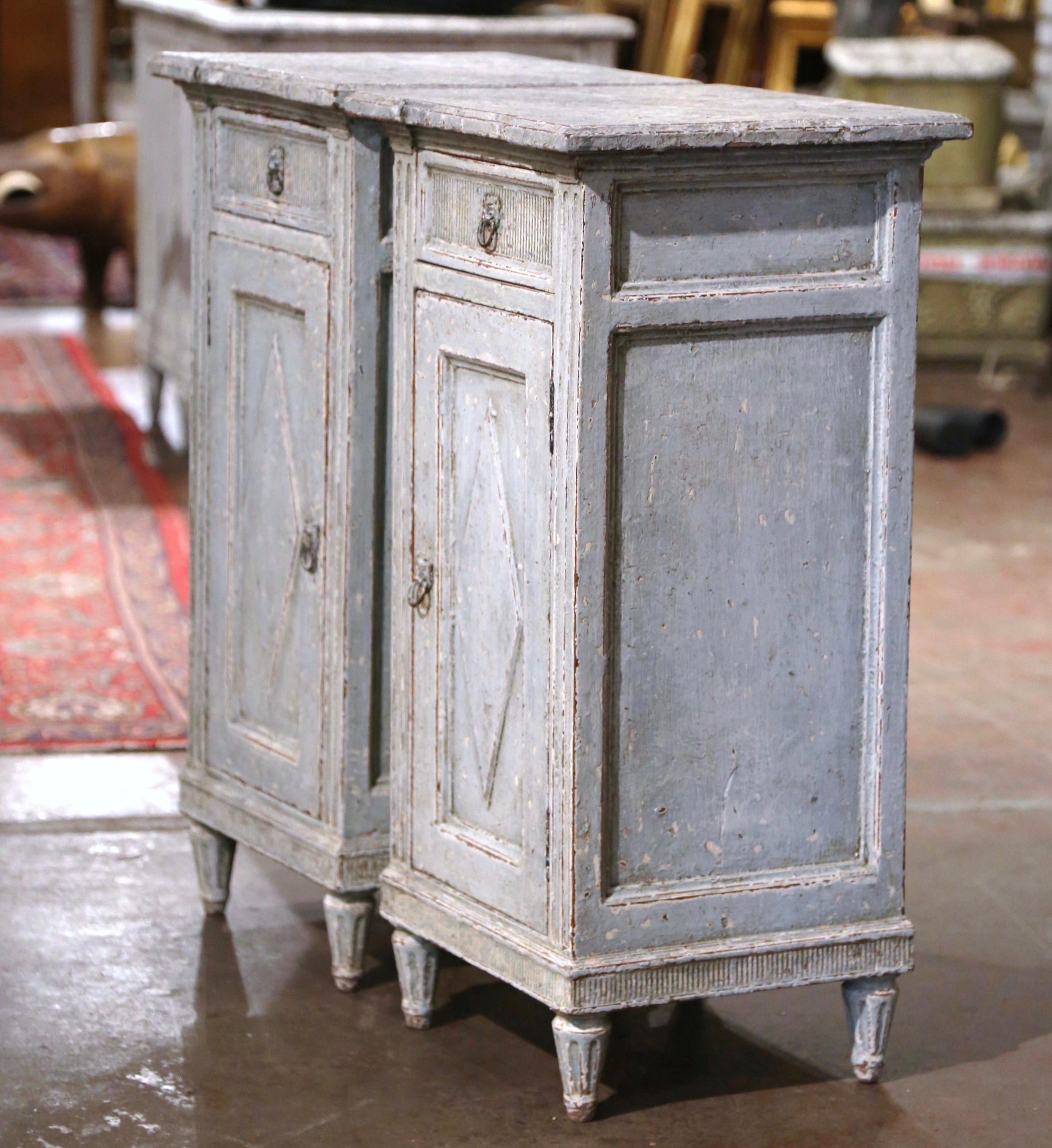 Pair of 19th Century French Louis XVI Carved Painted Nightstands Bedside Tables For Sale 8
