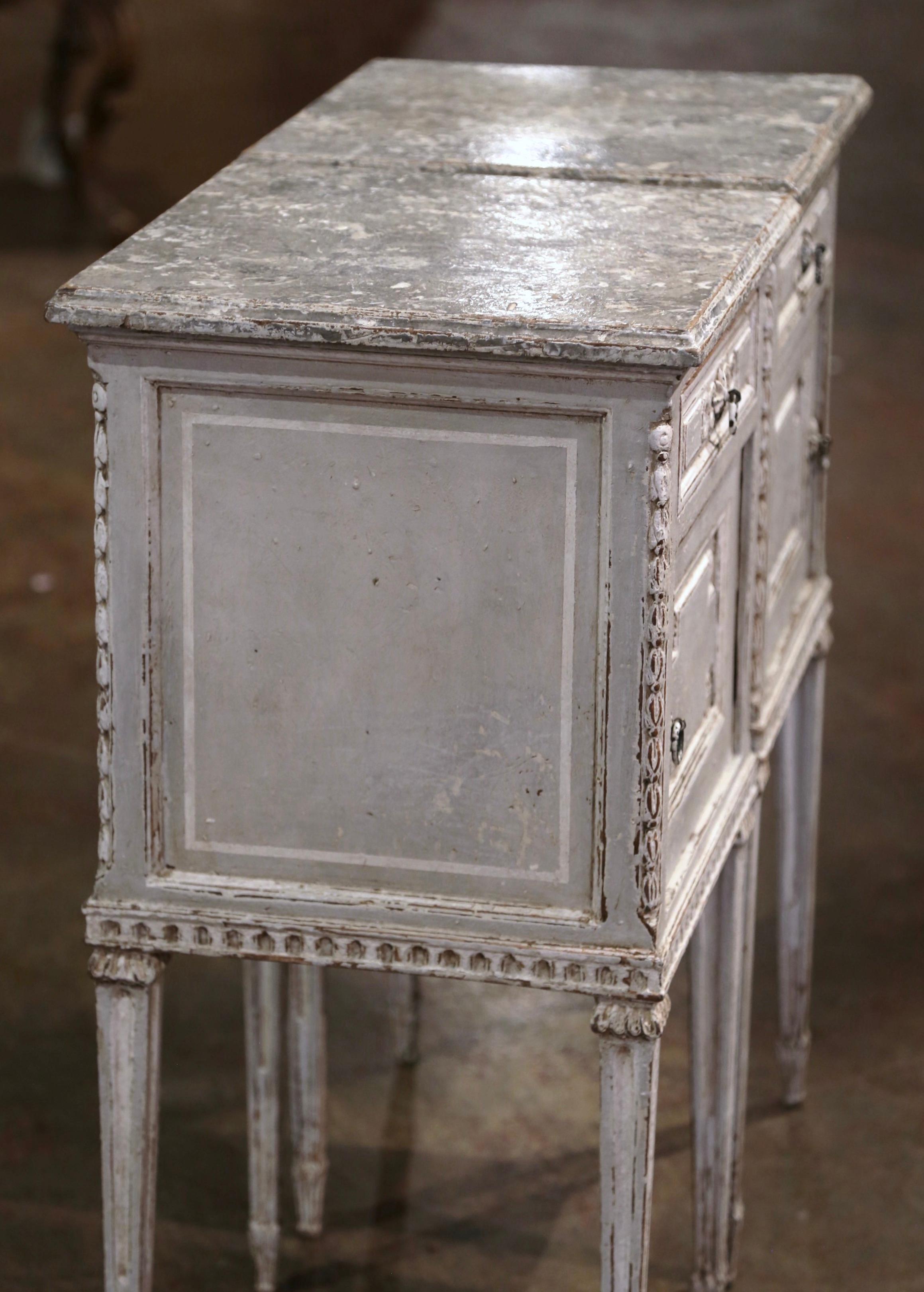 Pair of 19th Century French Louis XVI Carved Painted Nightstands Bedside Tables 6
