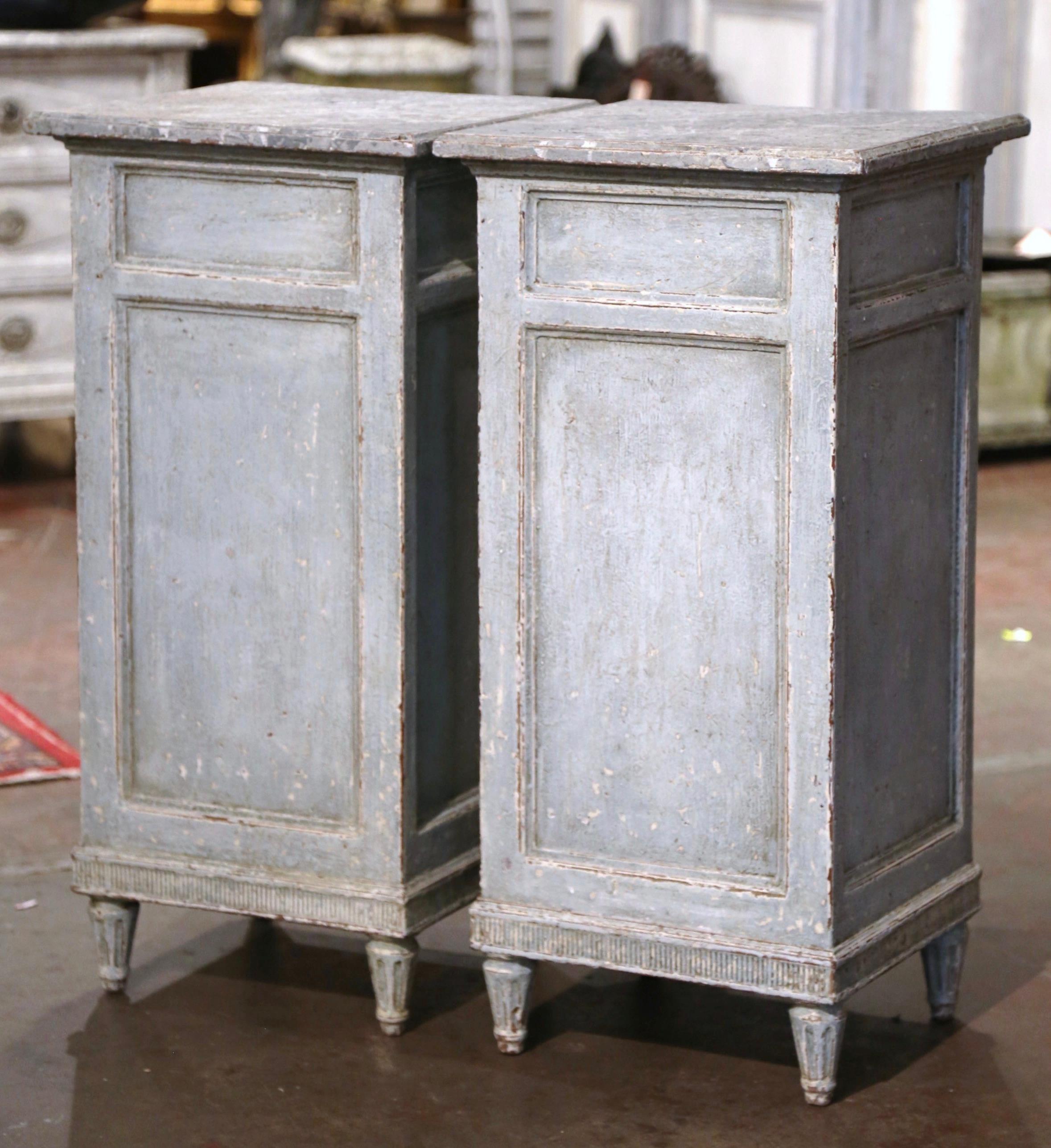 Pair of 19th Century French Louis XVI Carved Painted Nightstands Bedside Tables For Sale 9