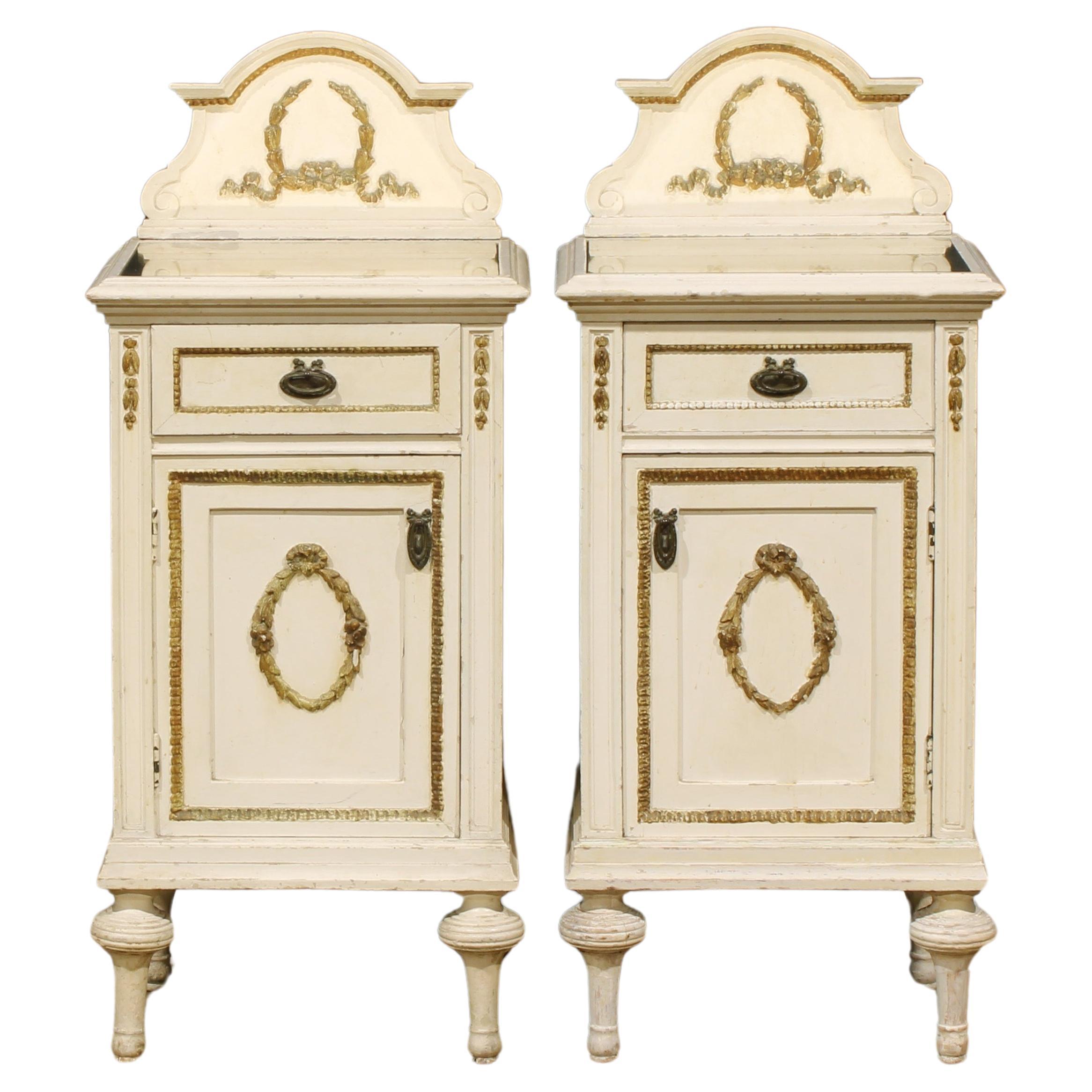 Pair of 19th Century French Louis XVI Carved Painted Nightstands Bedside Tables For Sale 2
