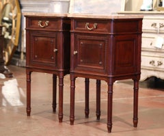 Pair of 19th Century French Louis XVI Carved Walnut and Marble-Top Nightstands