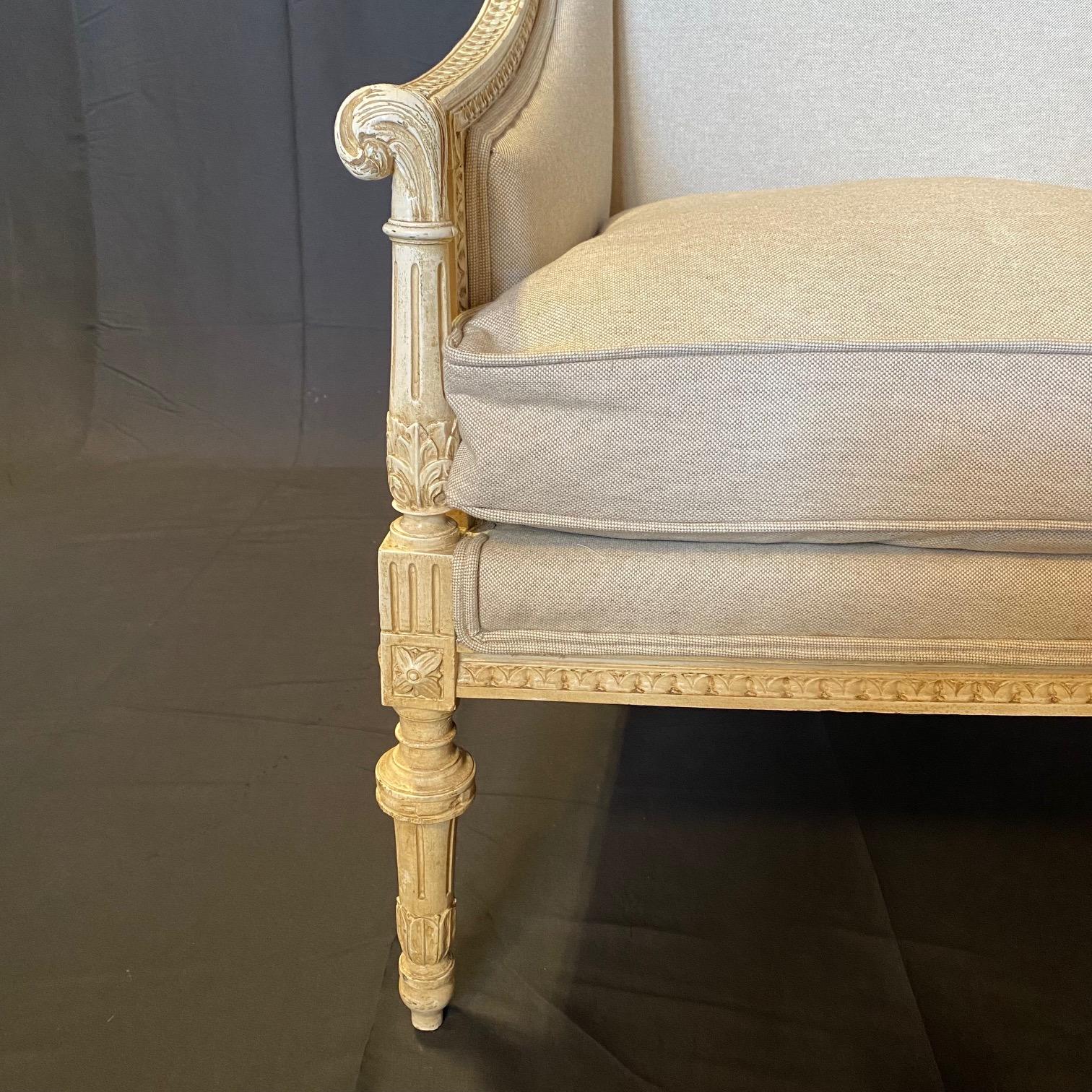 Pair of 19th Century French Louis XVI Carved Winged Armchairs or Bergeres 6