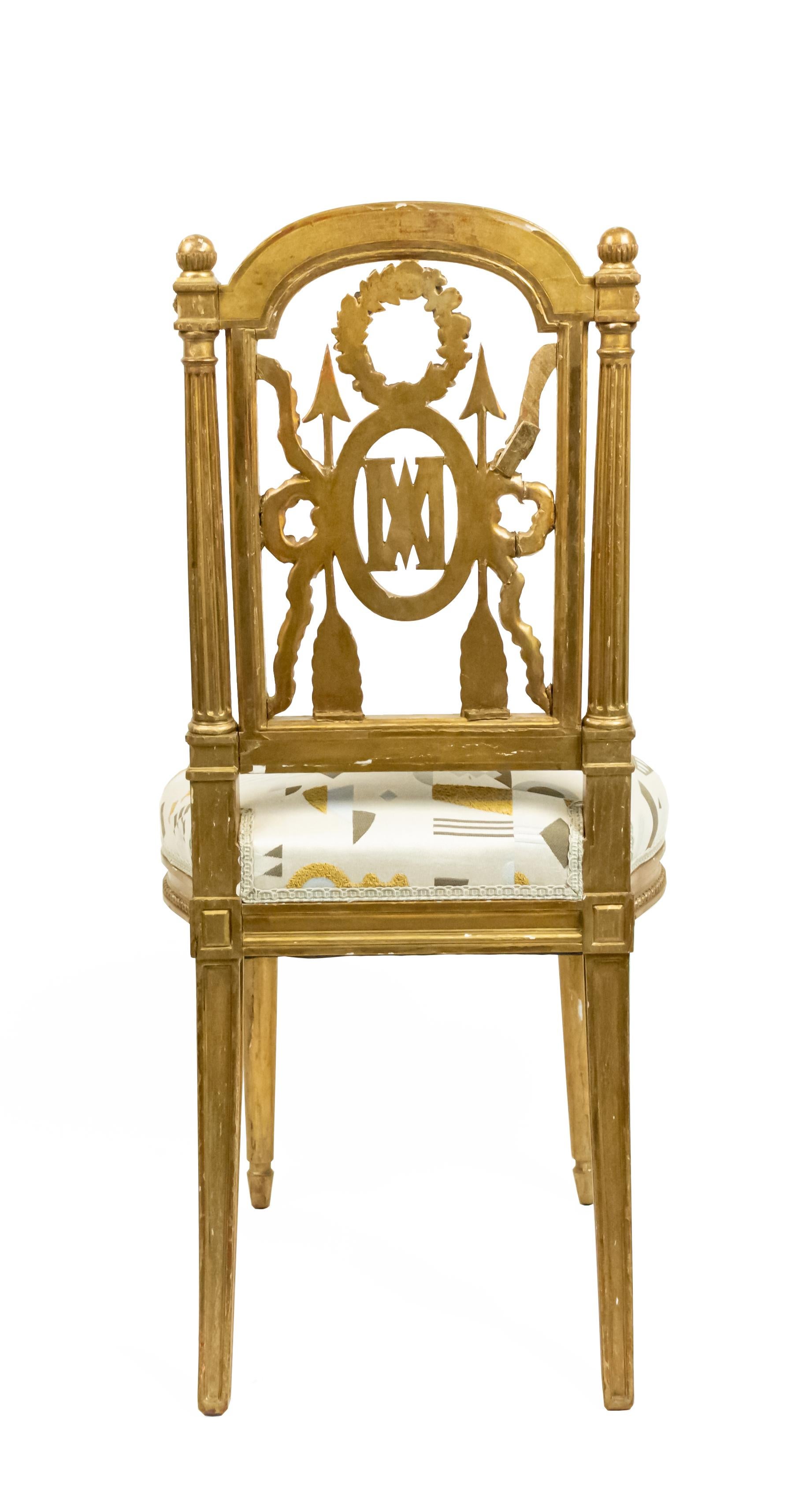 Pair of 19th Century French Louis XVI Gilt Style Side Chairs  For Sale 1