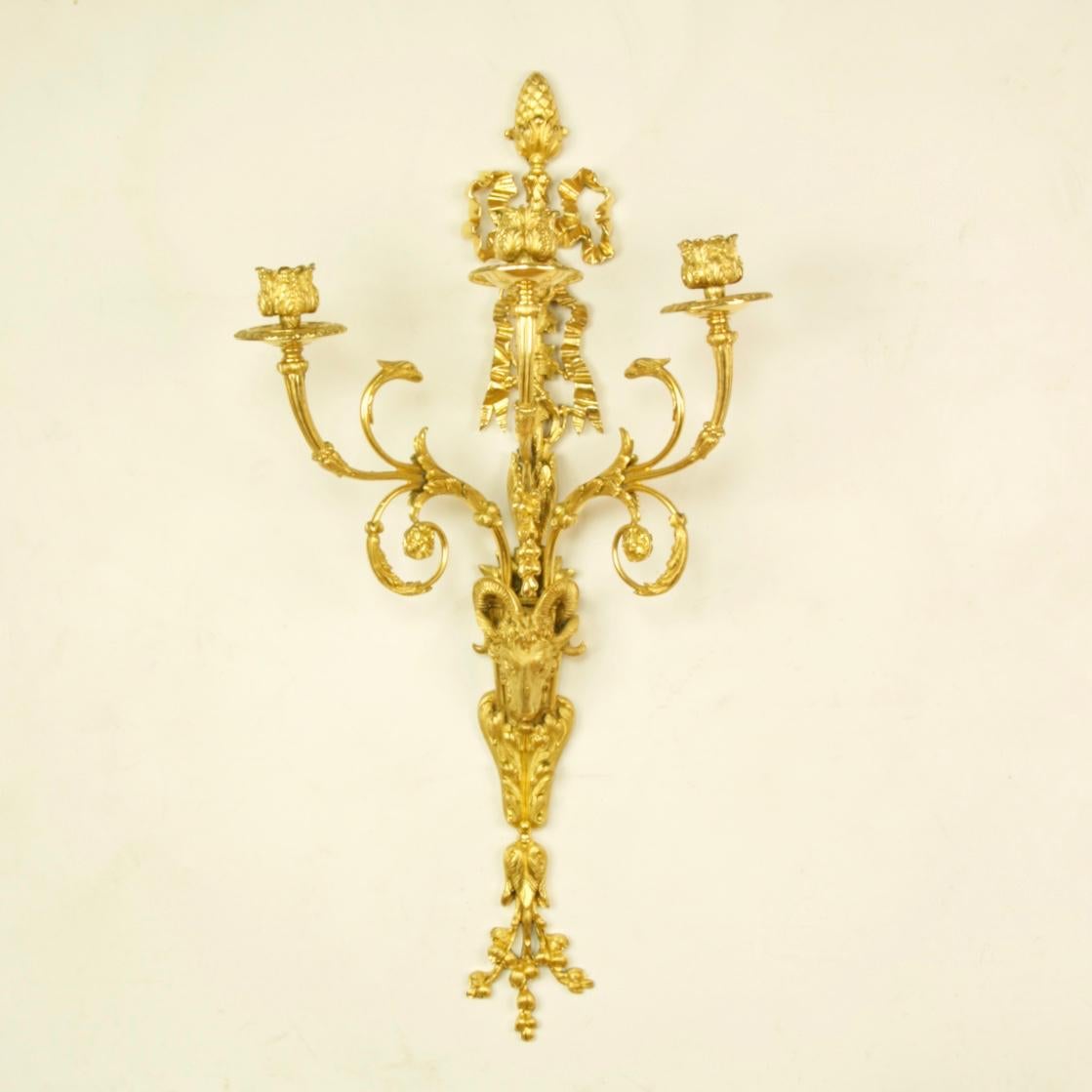 Pair of 19th Century French Louis XVI Goat Heads Three-Light Wall Lights/Sconces 4