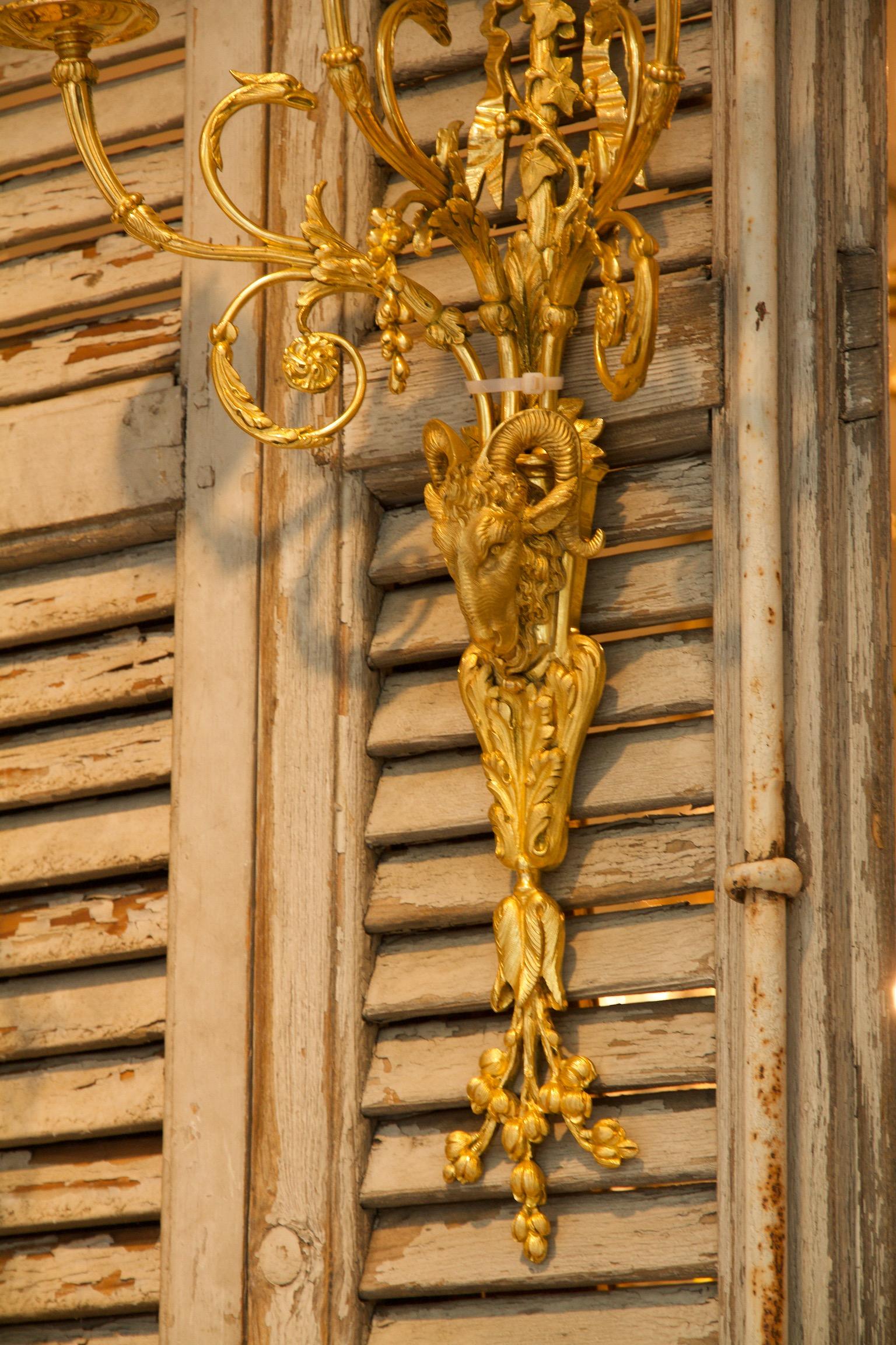 Pair of 19th Century French Louis XVI Goat Heads Three-Light Wall Lights/Sconces 6