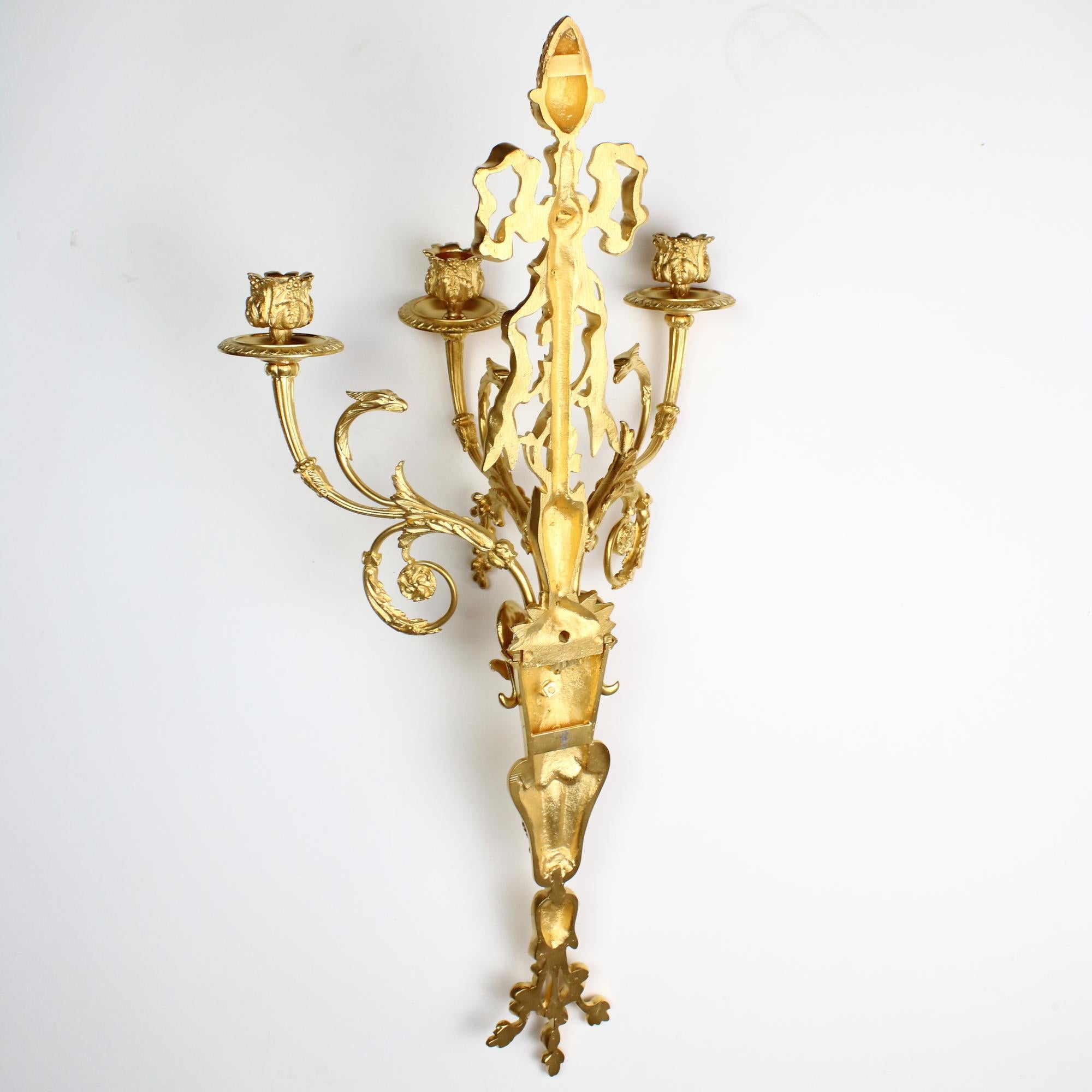 Mid-19th Century Pair of 19th Century French Louis XVI Goat Heads Three-Light Wall Lights/Sconces For Sale