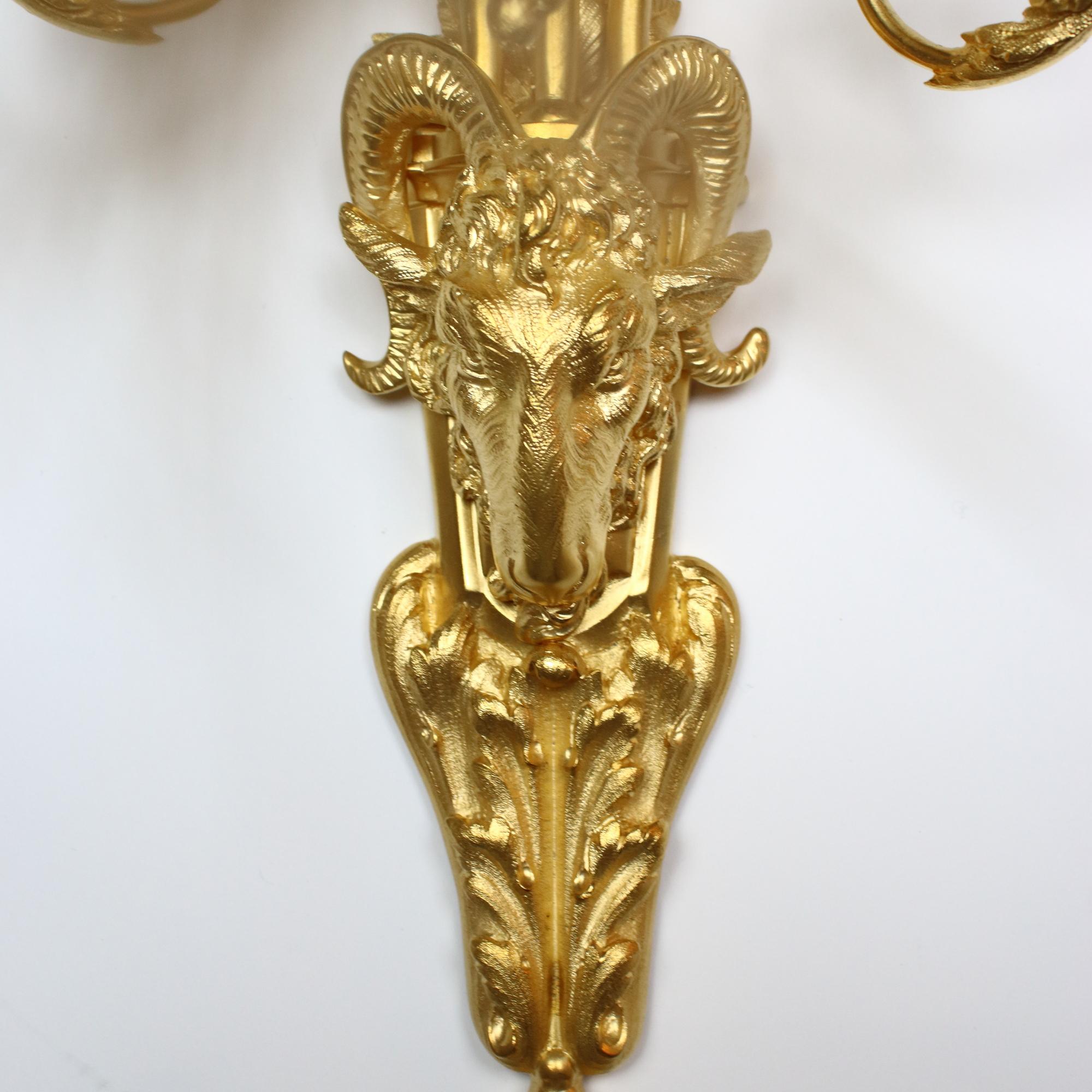Pair of 19th Century French Louis XVI Goat Heads Three-Light Wall Lights/Sconces For Sale 1