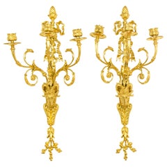 Pair of 19th Century French Louis XVI Goat Heads Three-Light Wall Lights/Sconces