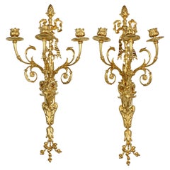 Pair of 19th Century French Louis XVI Goat Heads Three-Light Wall Lights/Sconces