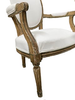 Pair of 19th Century French Louis XVI Gold and Green Armchairs