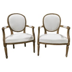 Pair of 19th Century French Louis XVI Gold and Green Armchairs